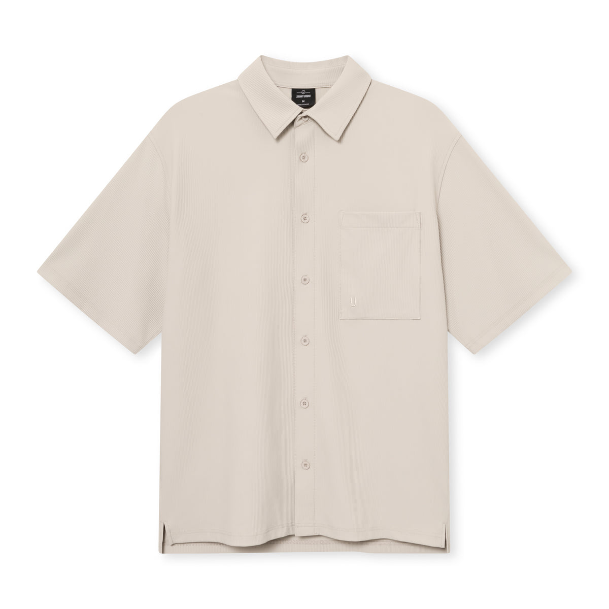 Sandfarbenes Kurzarmhemd aus geripptem Stoff mit Knopfleiste und Brusttasche, Set 'Mason' von Johnny Urban