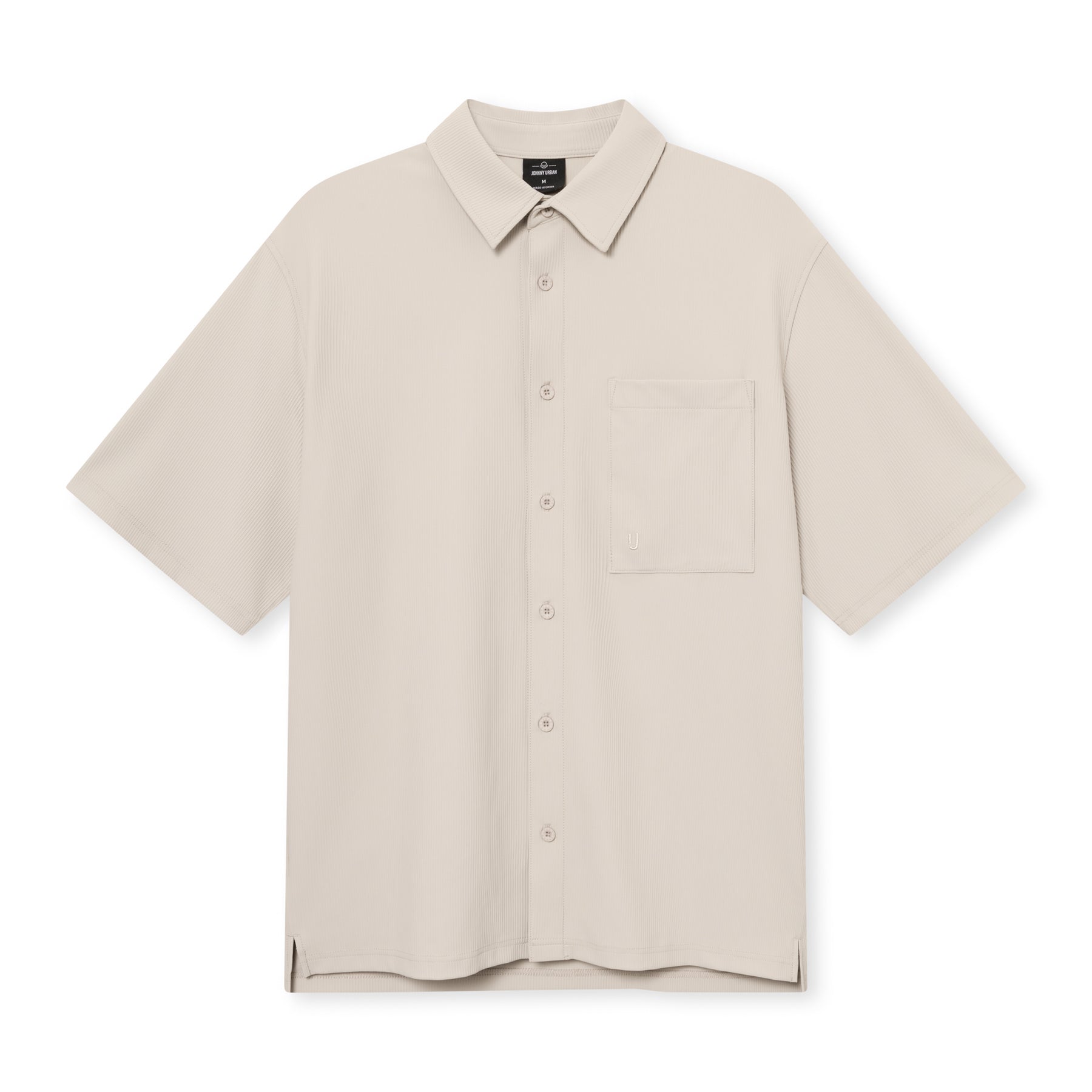 Sandfarbenes Kurzarmhemd aus geripptem Stoff mit Knopfleiste und Brusttasche, Set 'Mason' von Johnny Urban