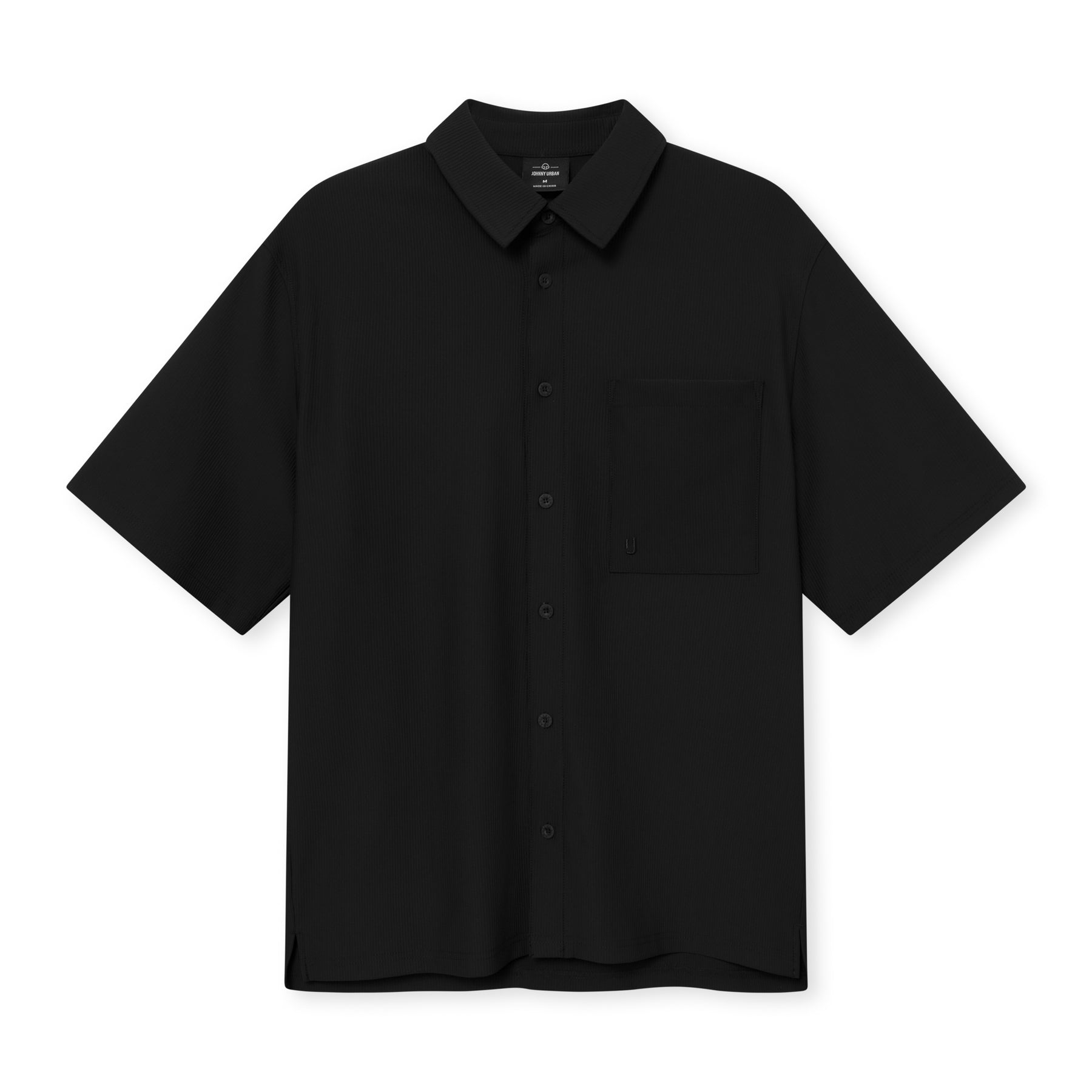 Schwarzes, kurzärmliges Hemd mit Knopfleiste und Brusttasche vom Set 'Mason'