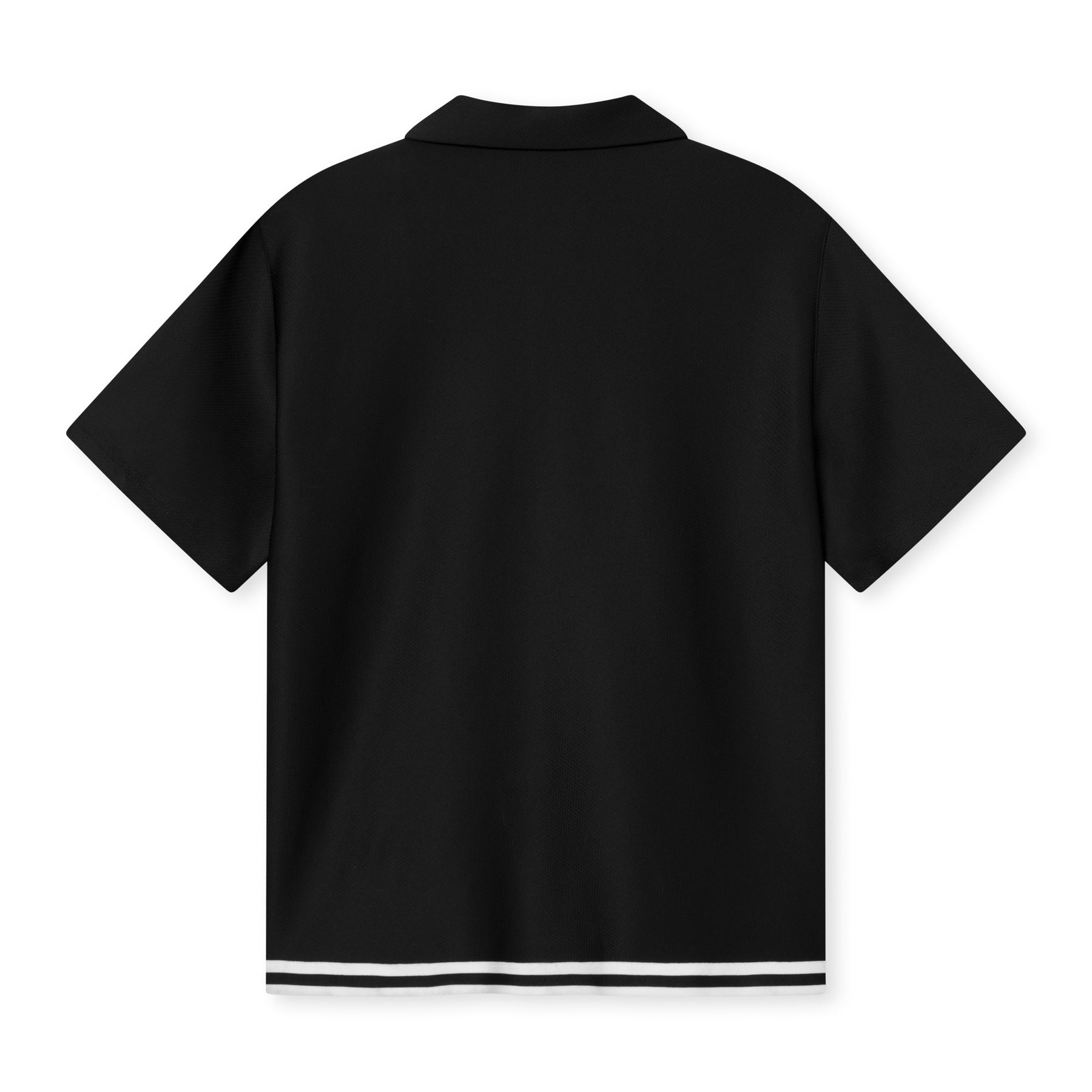 Schwarzes Kurzarmhemd aus der Parker Kollektion mit weißem Doppelstreifen am Saum