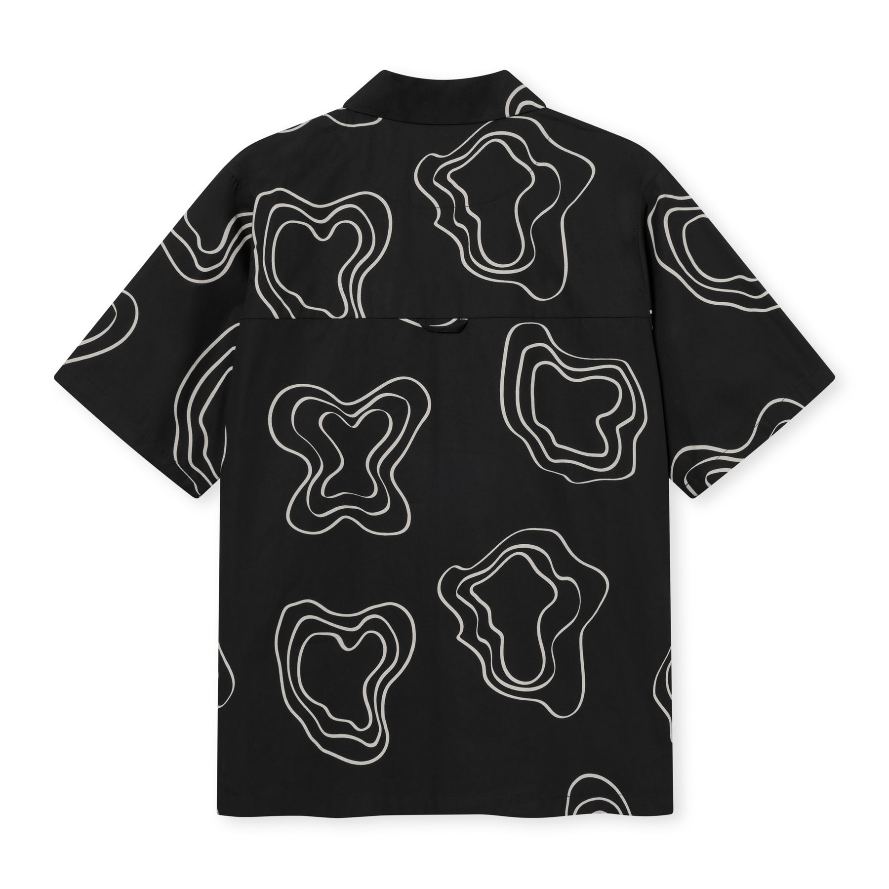 Schwarzes Hemd 'Spencer' mit weißem, abstraktem Linienmuster und kurzem Arm