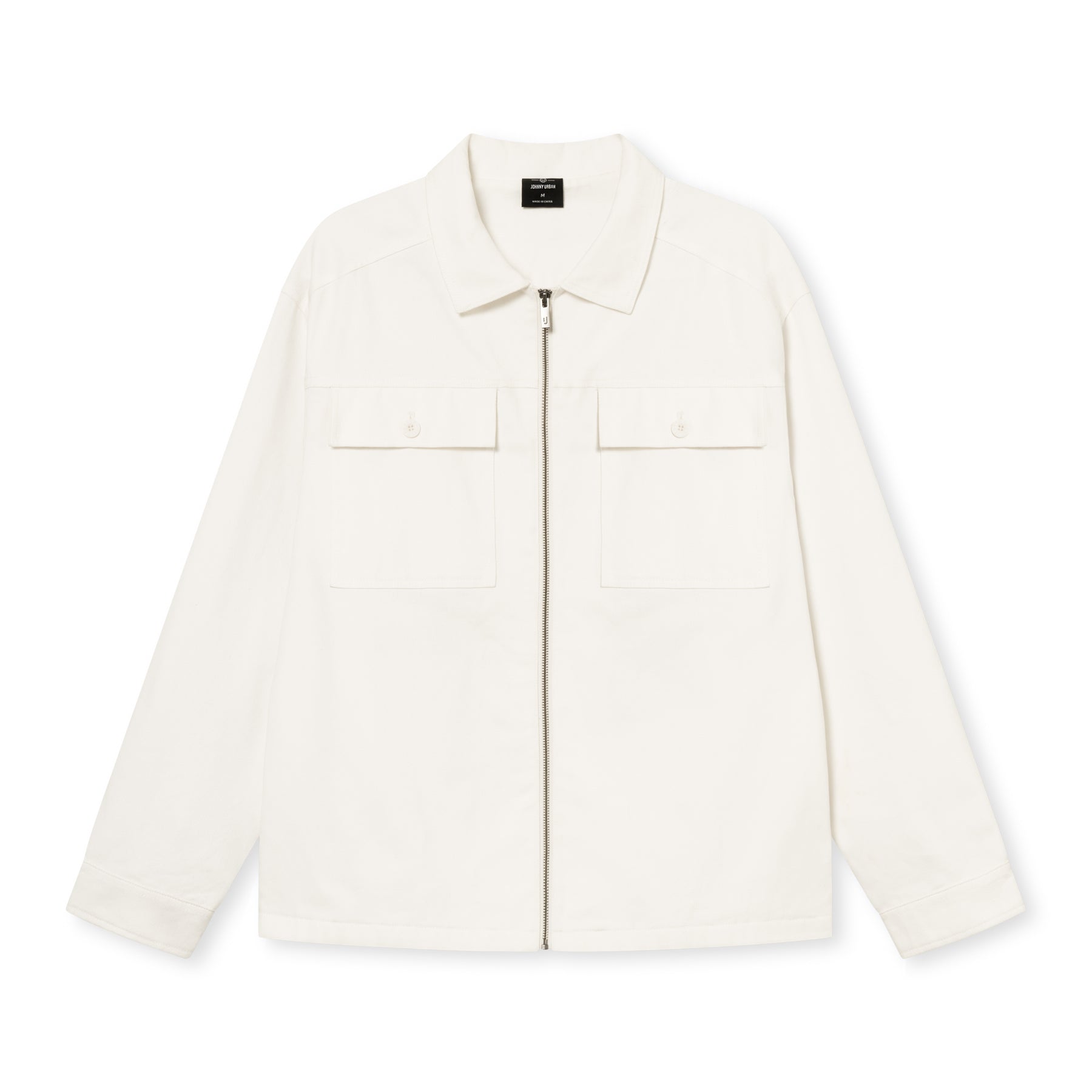 Cremefarbenes Overshirt 'Cameron' mit Reißverschluss und zwei Brusttaschen mit Klappen