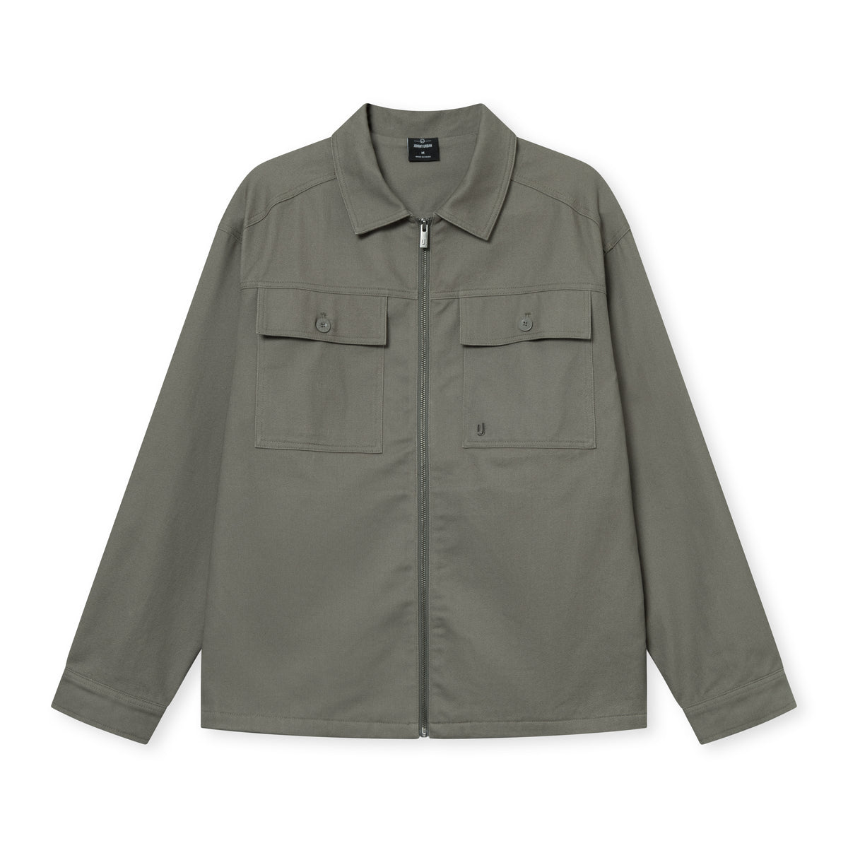 Overshirt 'Cameron' in olivgrauer Farbe mit Reißverschluss und zwei Brusttaschen mit Klappen und Knöpfen