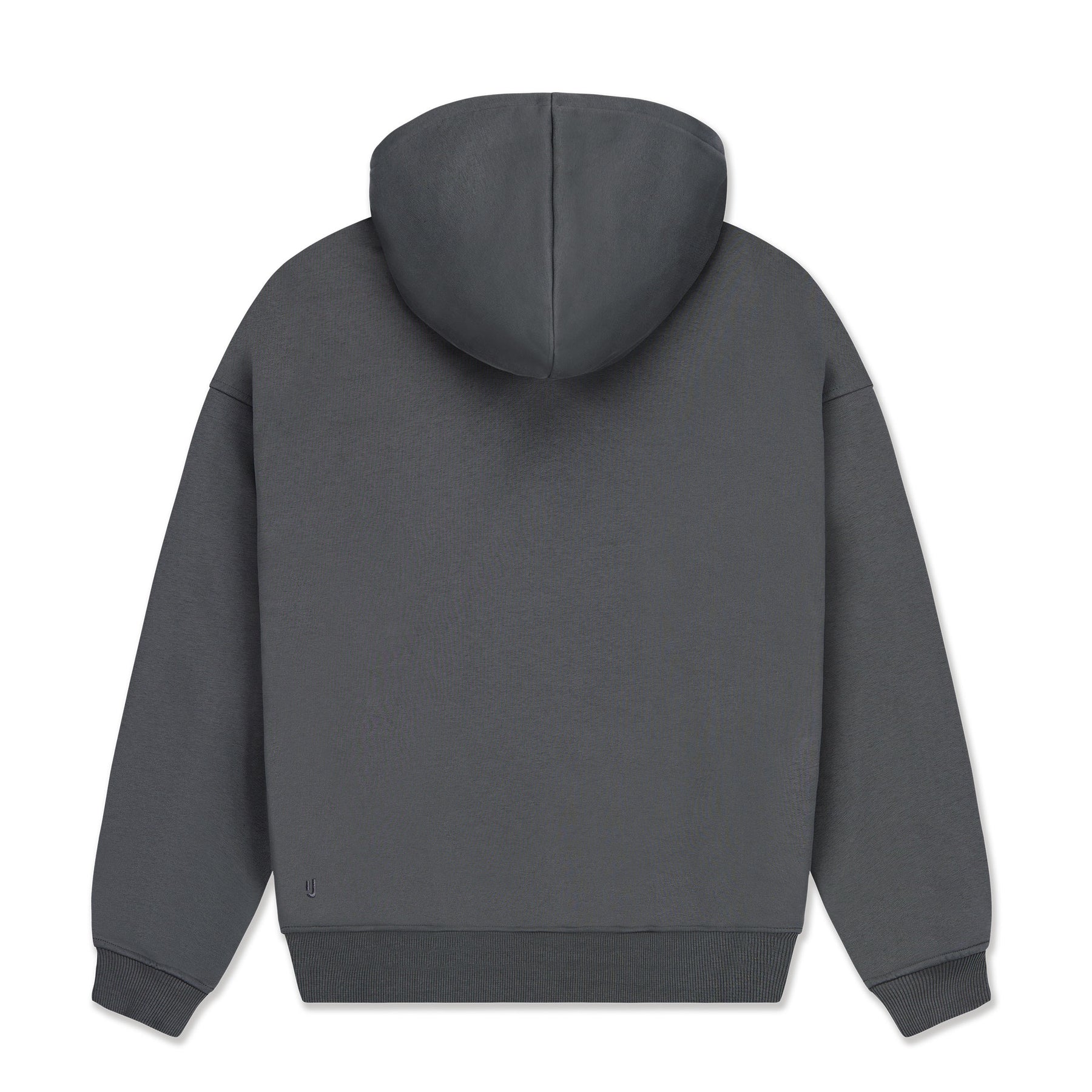 Oversized Hoodie 'Cody' in dunkelgrau mit Kapuze, gerippten Bündchen und kleinem Markenlogo unten links