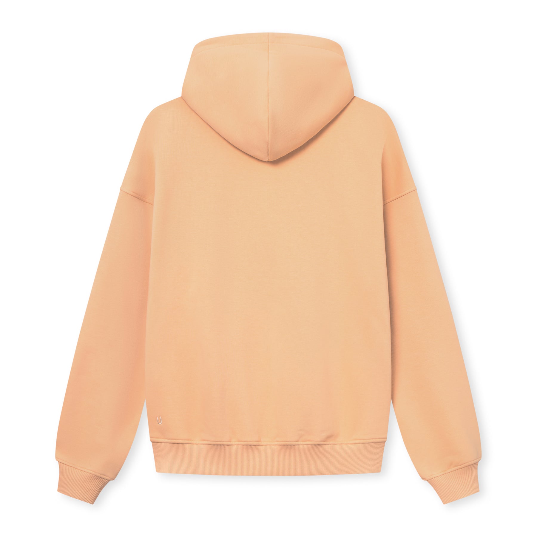 Oversized Hoodie 'Cody' in Pfirsichfarbe mit Kapuze, Rückseite sichtbar, gerippte Bündchen und Saum