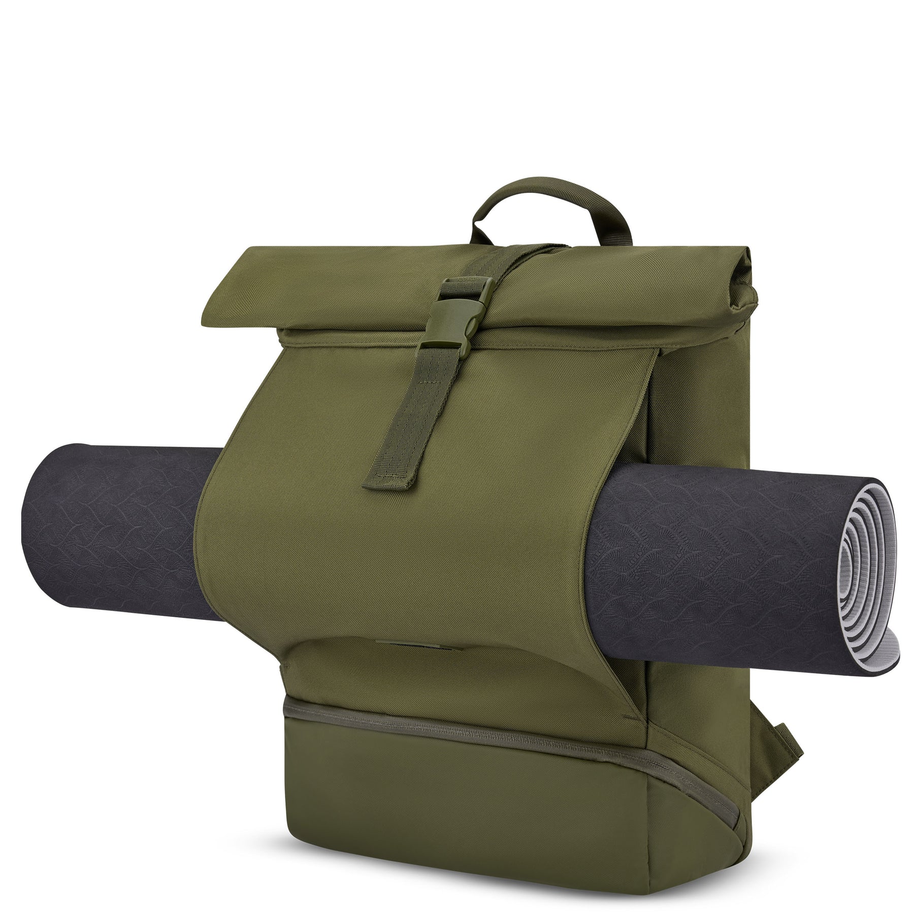 Olivegrüner Rolltop Rucksack 'Allen Large' mit seitlicher Befestigung für Yogamatte