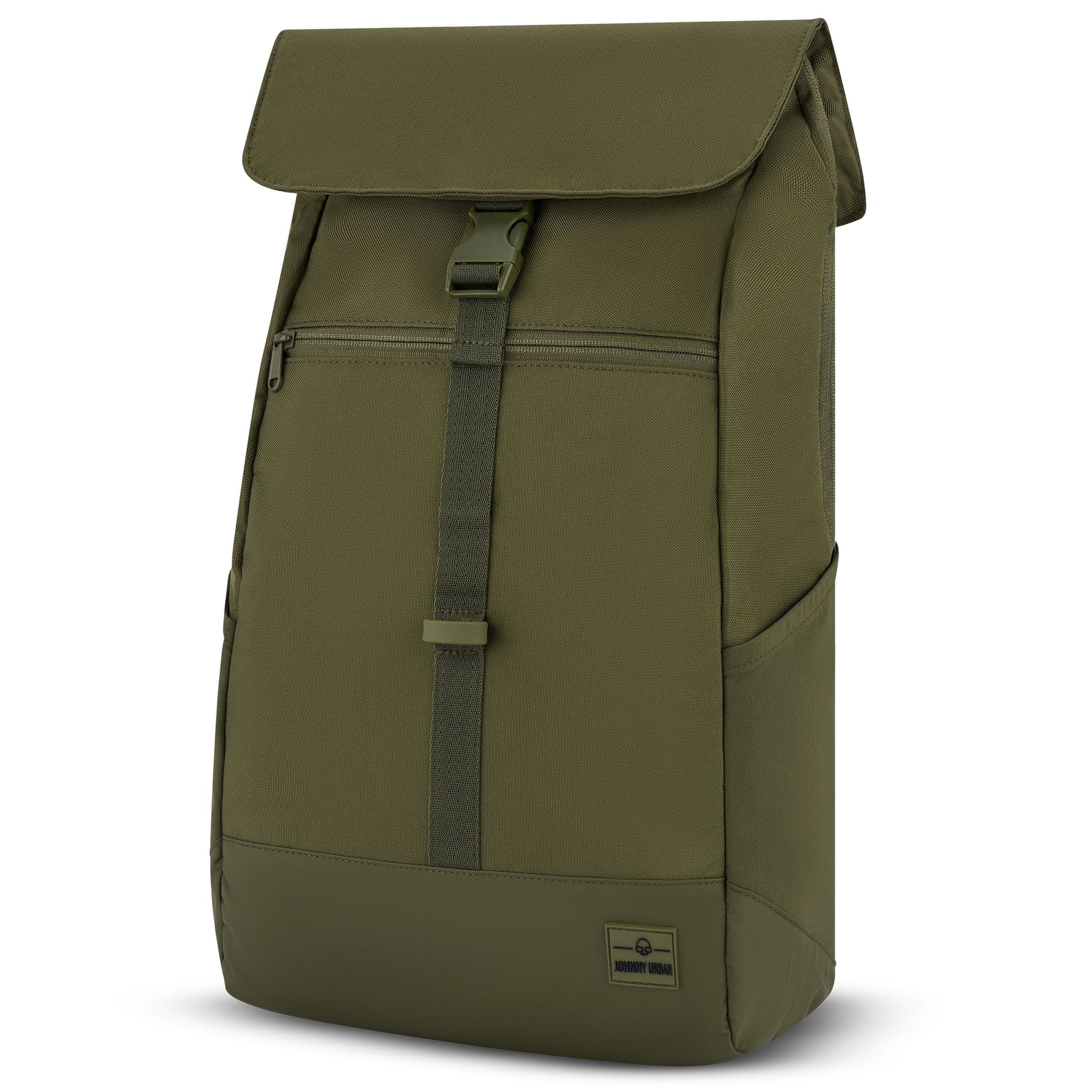 Olivegrüner Rucksack 'Mika' von Johnny Urban mit Klappe, Steckverschluss und Frontreißverschluss