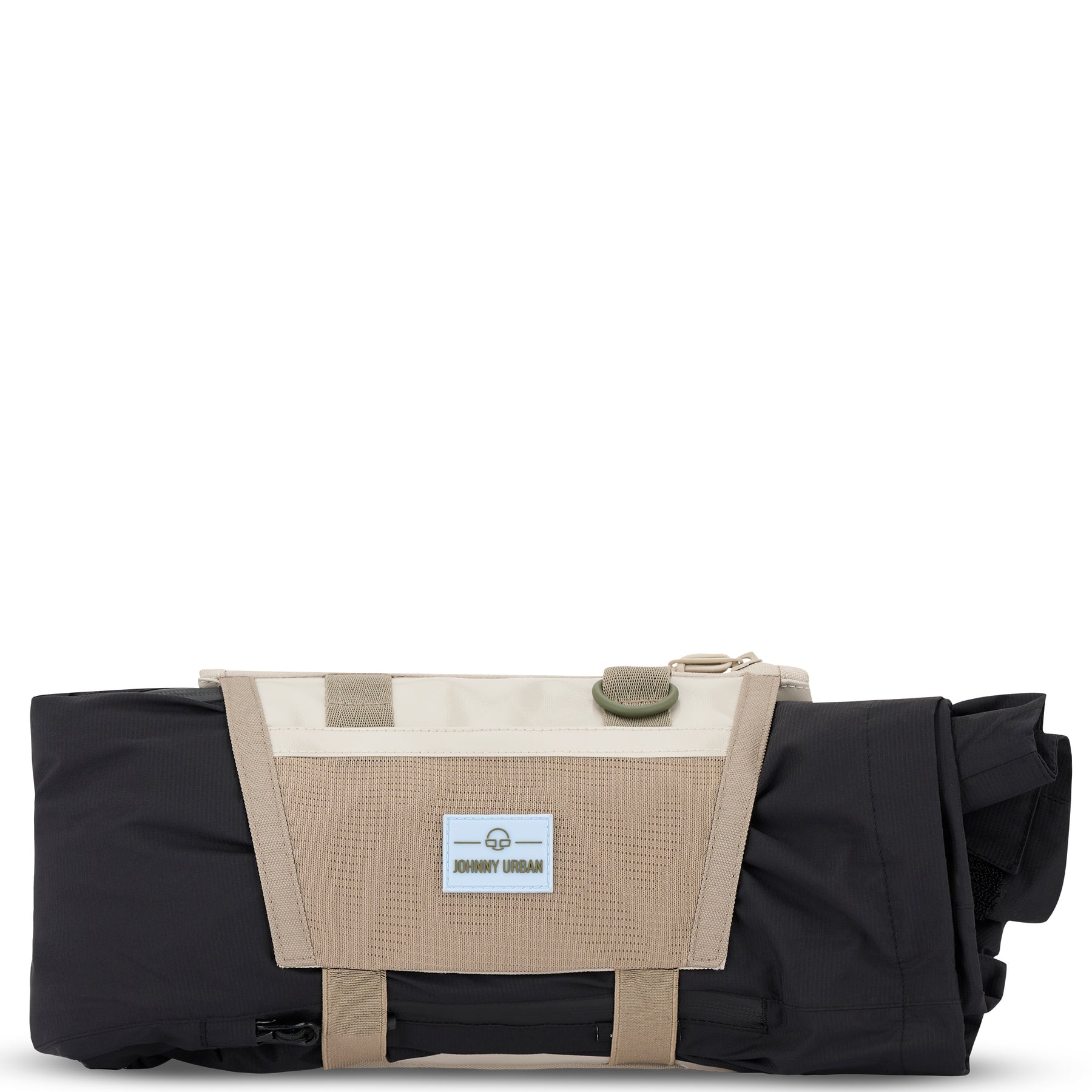 Umhängetasche Avery von Johnny Urban in Beige und Schwarz, rechteckig mit Klappe und Logo