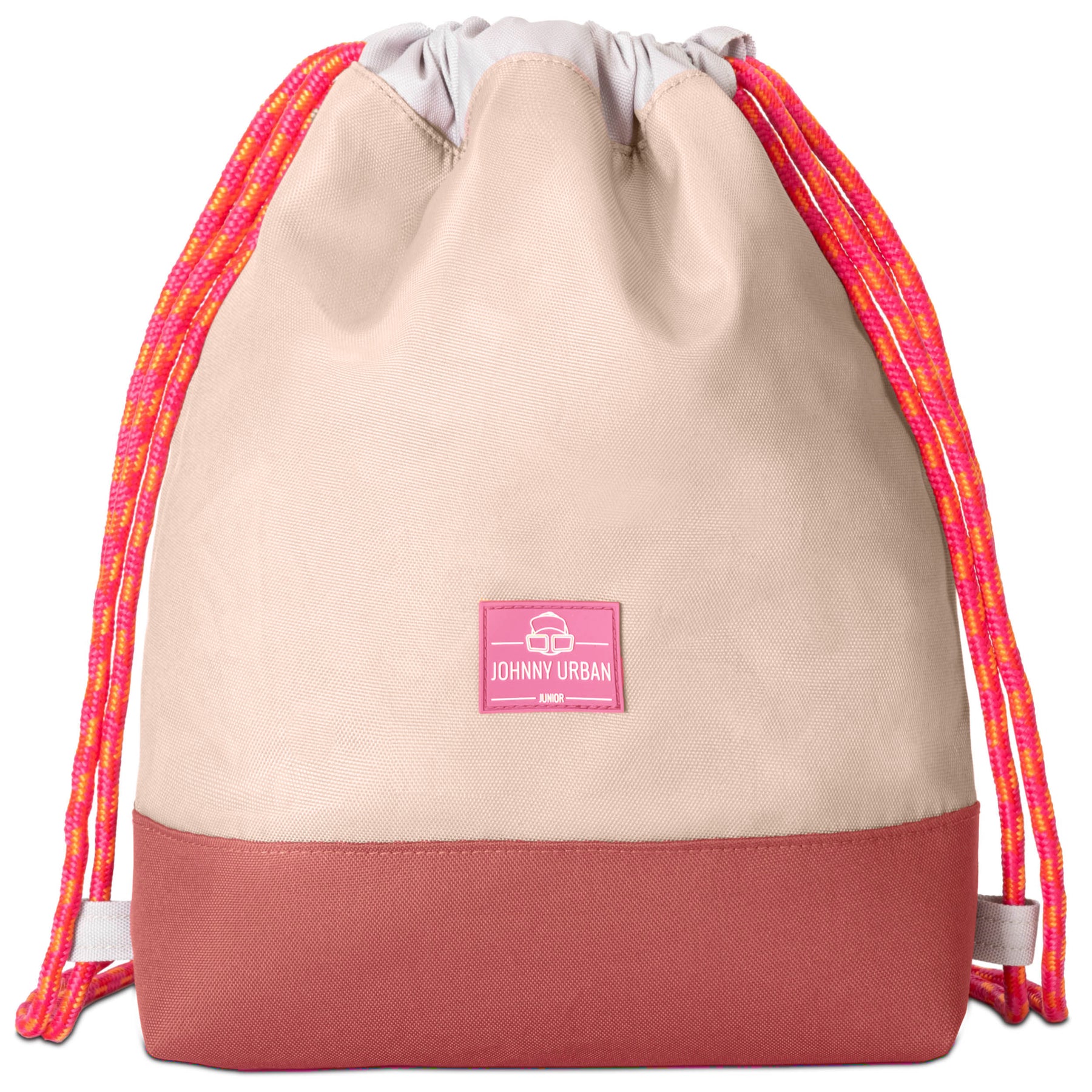 Kinder Turnbeutel 'Nino' von Johnny Urban in Beige mit rotem Boden und pink-orangenen Kordeln
