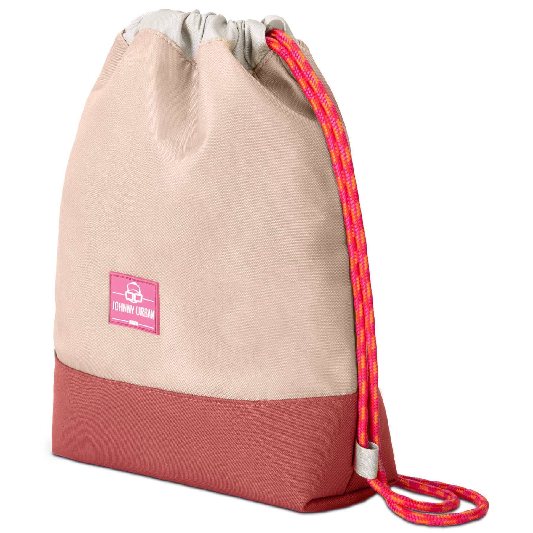 Kinder Turnbeutel 'Nino' von Johnny Urban in Beige und Rostrot mit pink-orangem Kordelzug