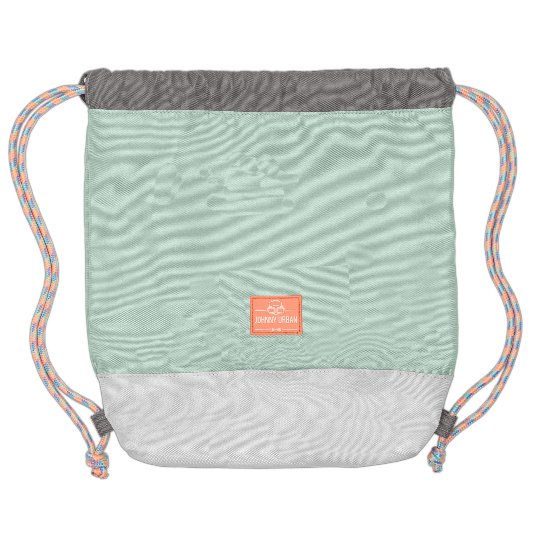 Kinder Turnbeutel 'Nino' von Johnny Urban in mintgrün mit grauem Rand und bunten Kordeln