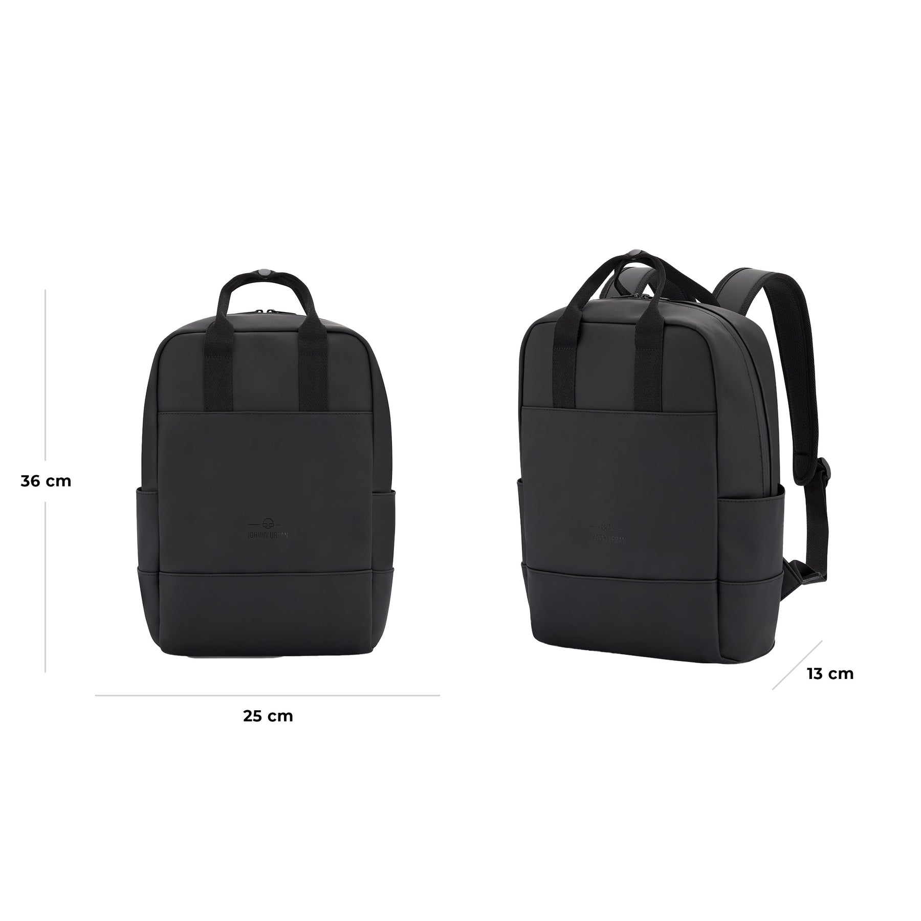 Schwarzer Rucksack „Hailey“ von Johnny Urban, rechteckig, 36x25x13 cm, mit Tragegriffen und gepolsterten Schulterriemen