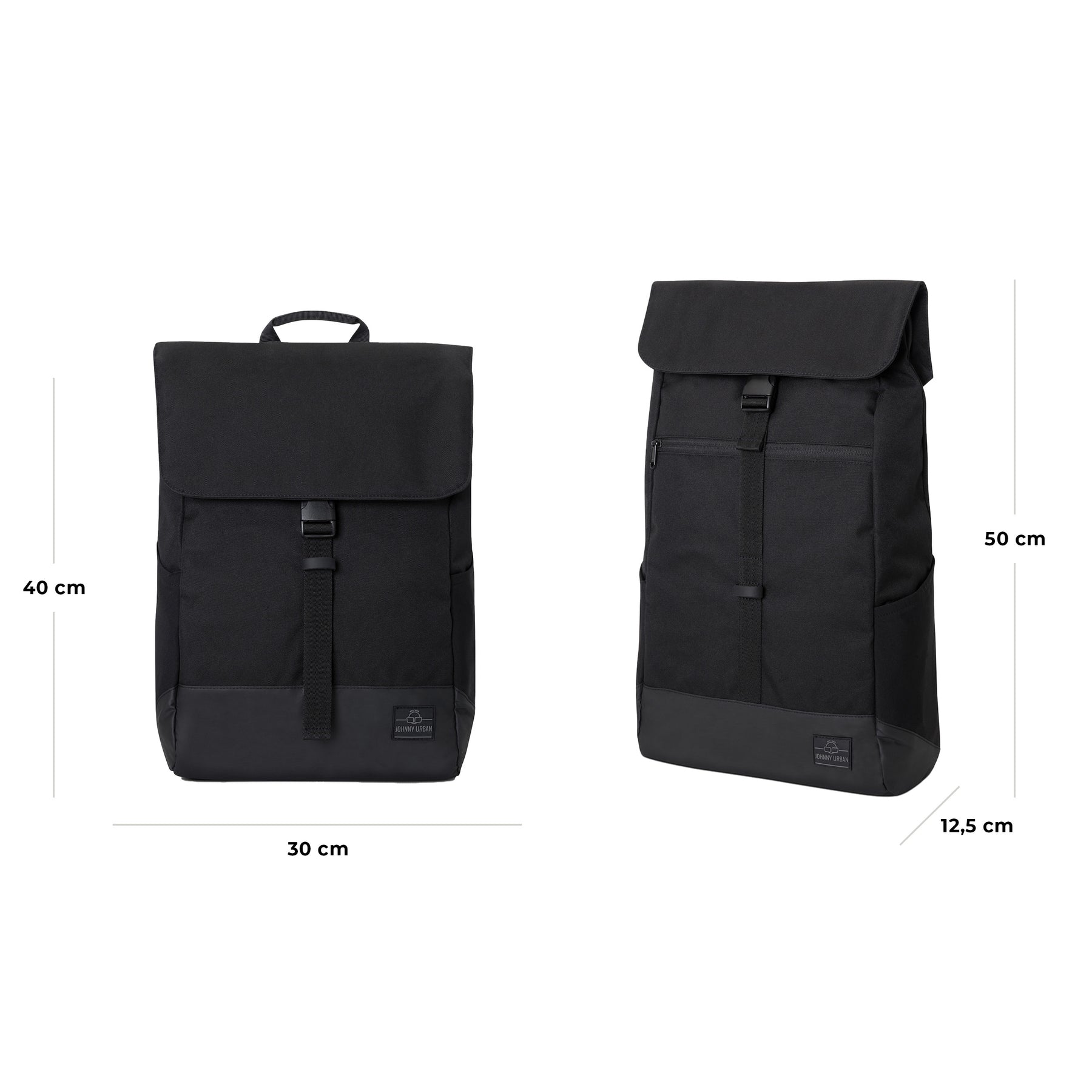 Schwarzer Johnny Urban Rucksack 'Mika' mit Klappe und Verschluss, Maße 30x40x12,5 cm und 30x50x12,5 cm