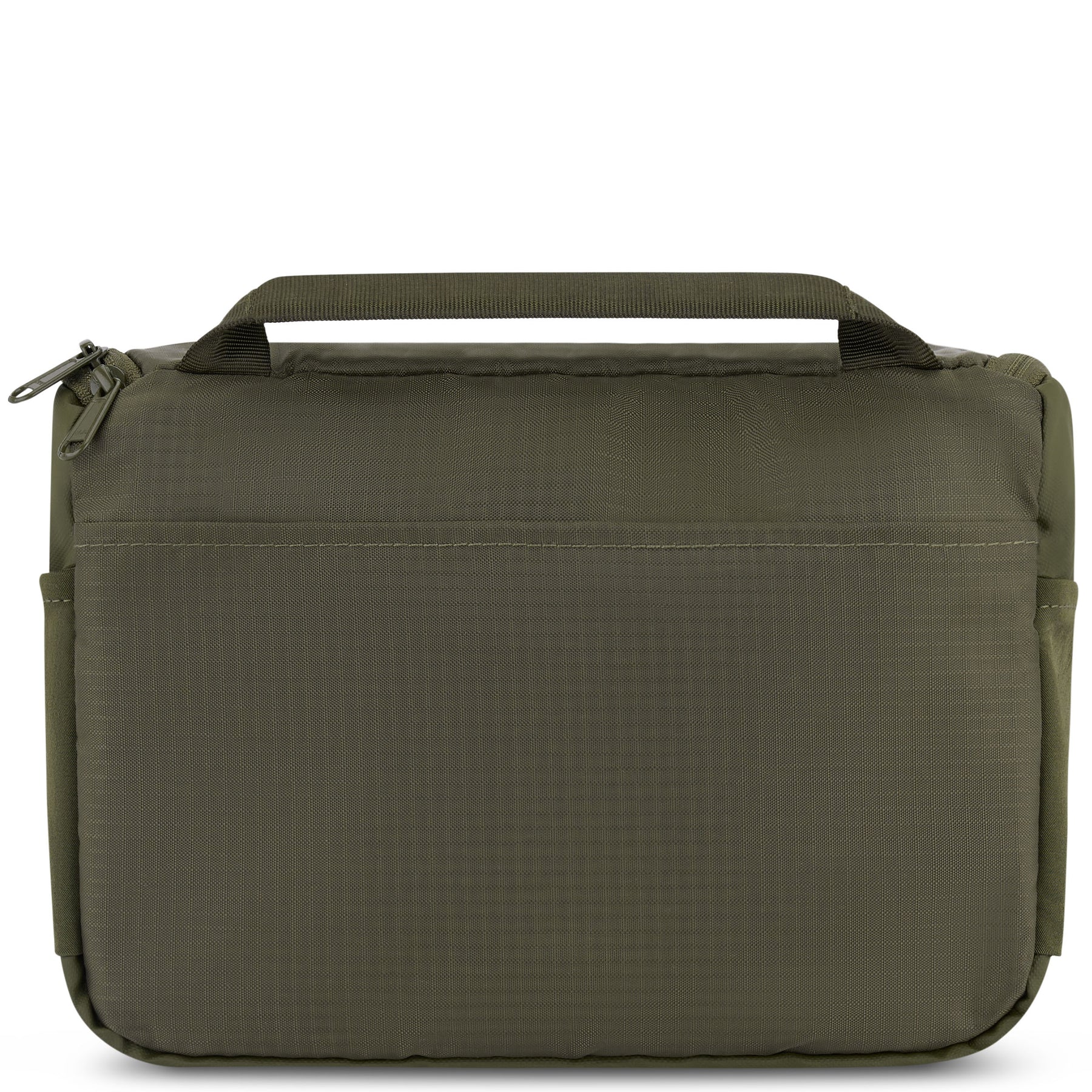 Olivegrüne Kulturtasche 'Logan' aus robustem Stoff mit Tragegriff und Reißverschluss