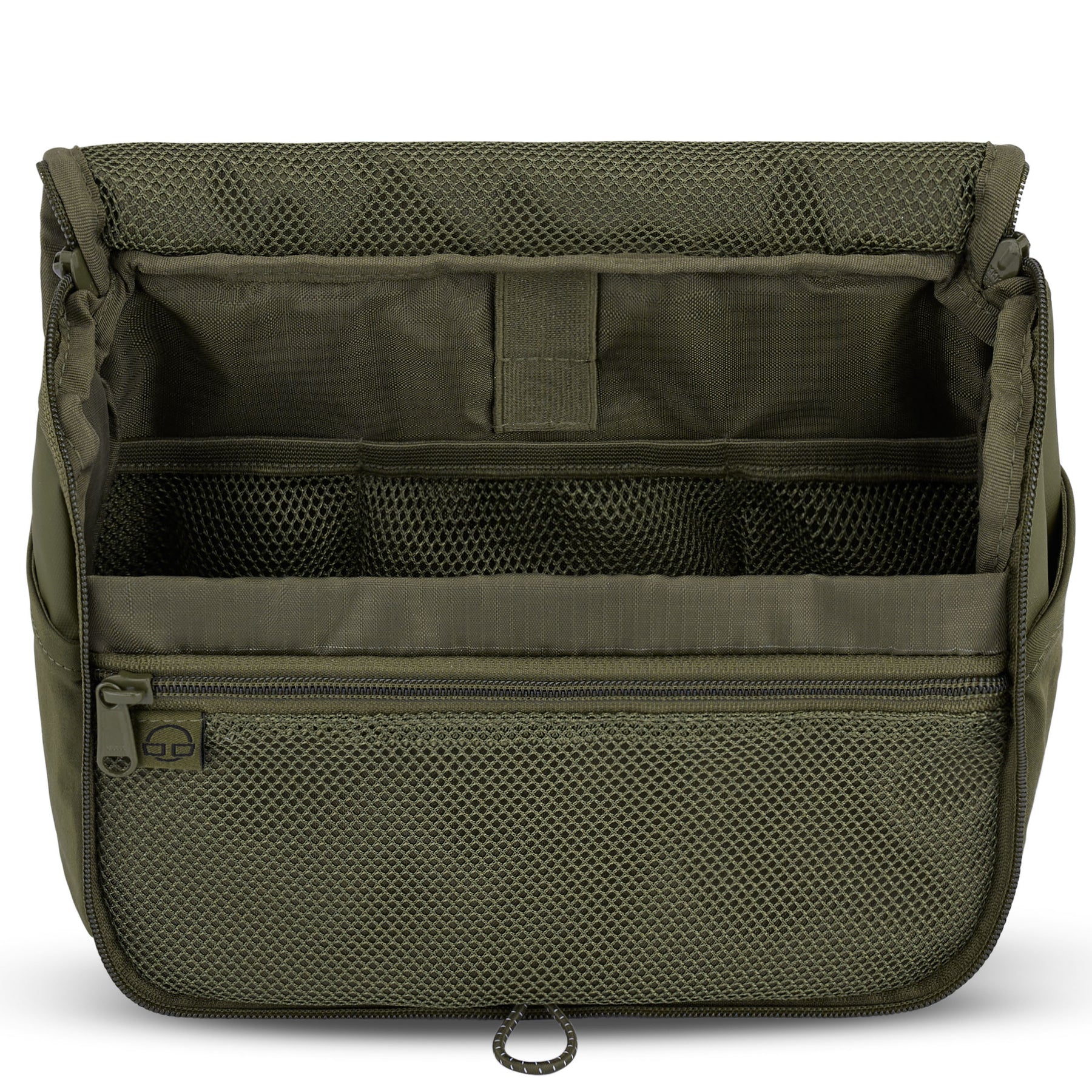 Olivefarbene Kulturtasche 'Logan' mit mehreren Fächern und Netzinnentaschen