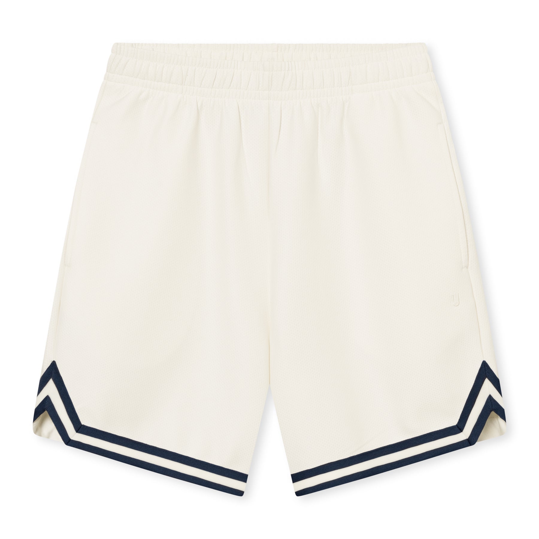 Cremefarbene Herren-Shorts aus dem Set 'Parker' mit elastischem Bund und dunkelblauen Zierstreifen am Saum