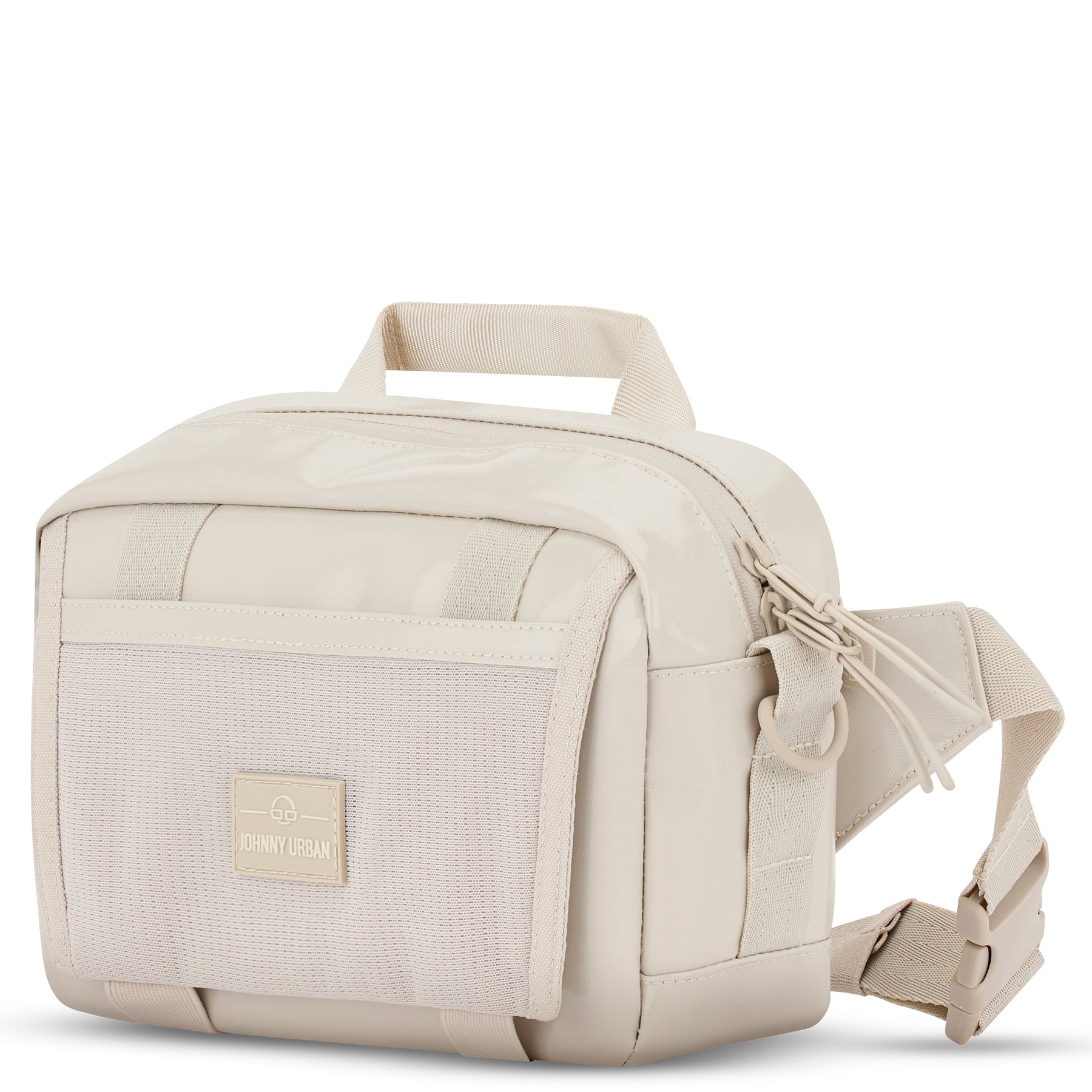 Beige Fahrradlenkertasche 'Nelson' von Johnny Urban mit Fronttasche und verstellbarem Gurt
