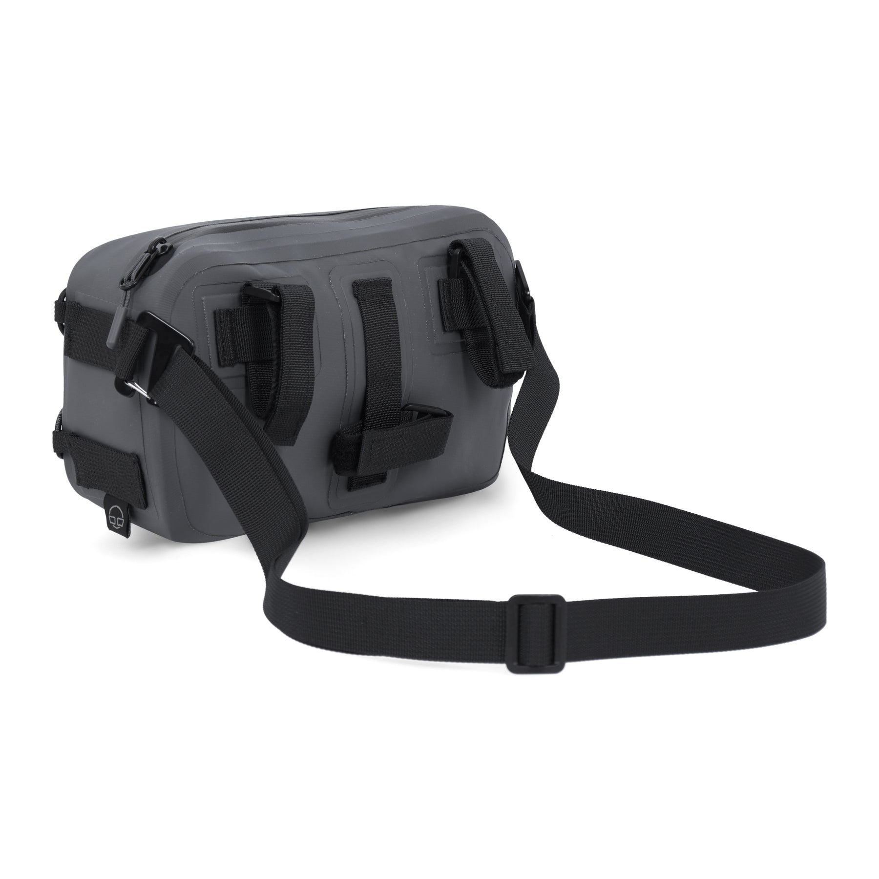 Schwarze Lenkertasche Fahrrad Arlo mit verstellbarem Schultergurt und Befestigungsschlaufen