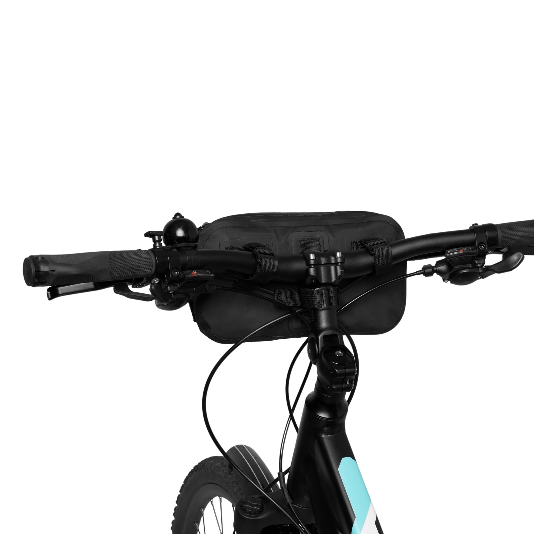 Schwarze Lenkertasche 'Arlo' von Johnny Urban am Fahrradlenker befestigt