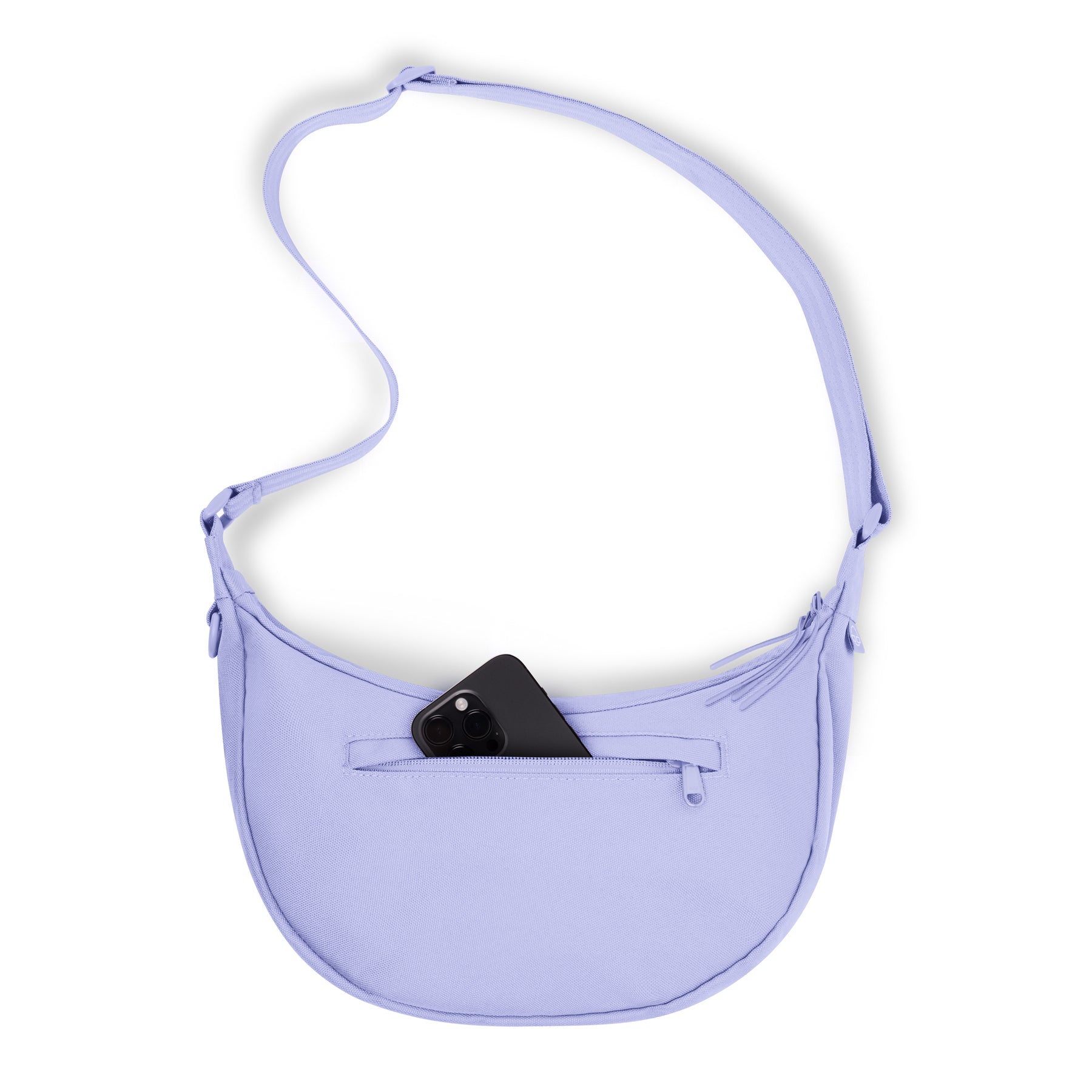 Half Moon Bag 'Ally Medium' in helllila mit verstellbarem Schulterriemen und Außentasche mit Smartphone