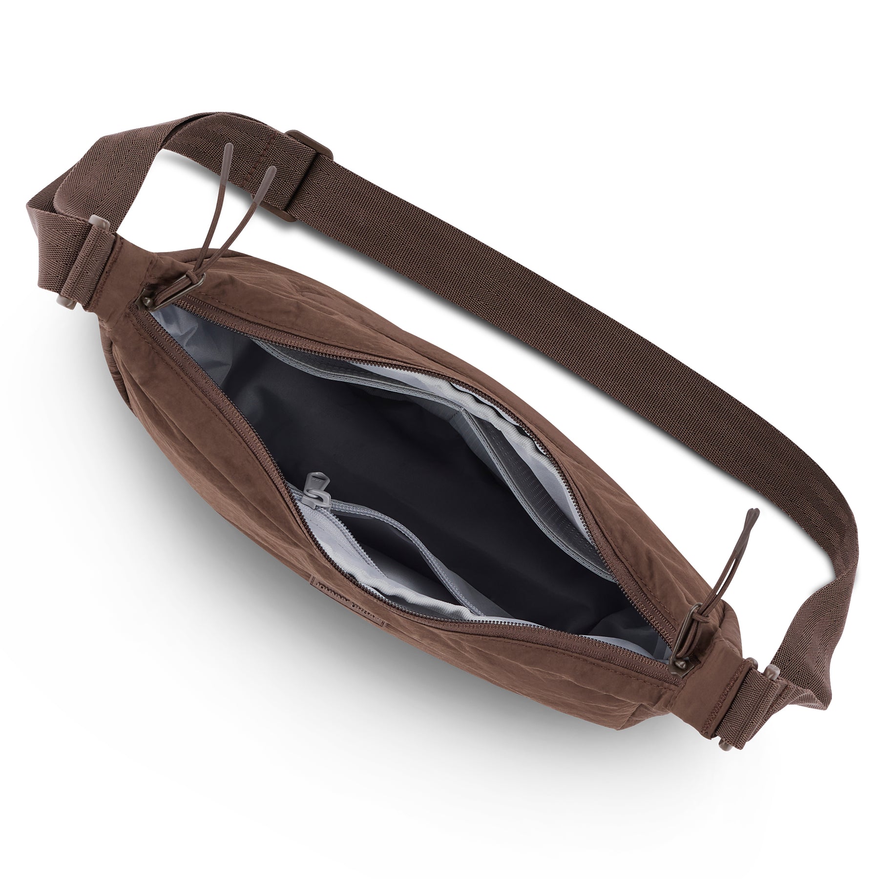 Halbmondtasche Kaia Medium in Braun mit offenem Hauptfach und verstellbarem Gurt