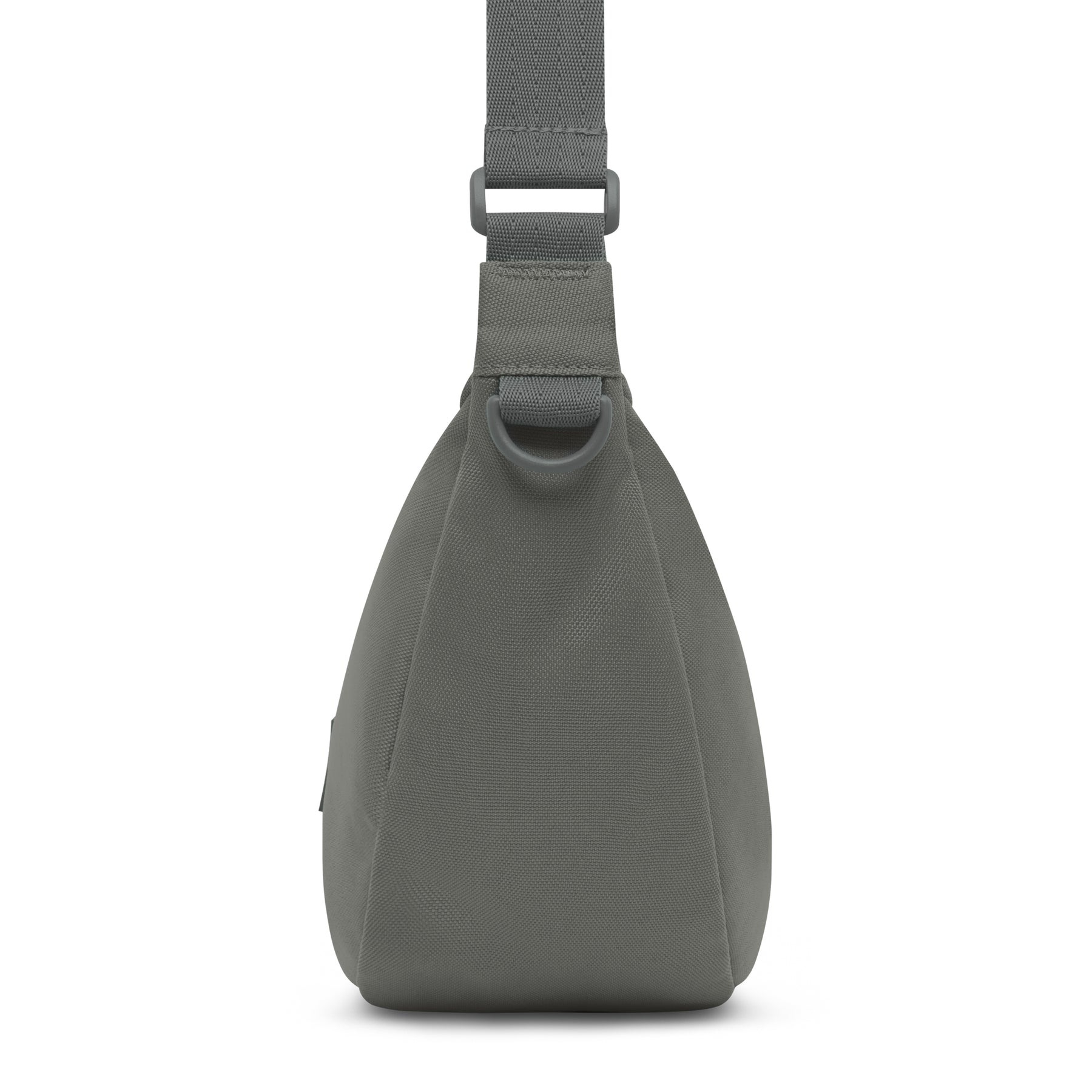 Halbmond-Tasche 'Ally Medium' in grauem Stoff mit verstellbarem Riemen und D-Ring an der Seite