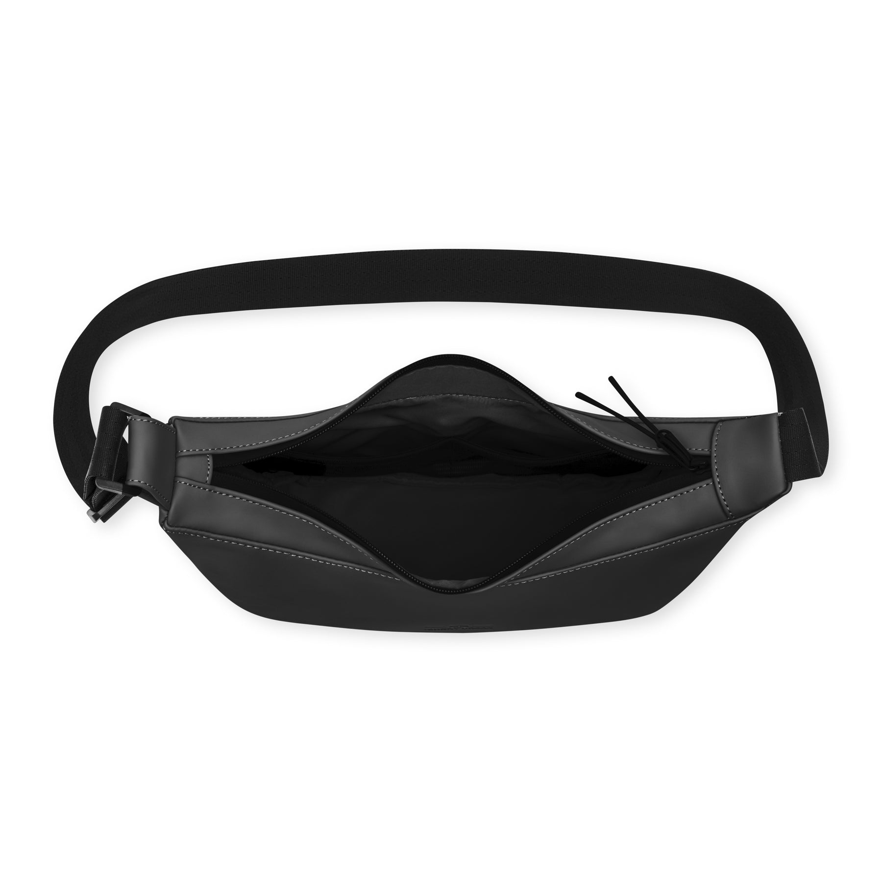 Johnny Urban Halbmond-Tasche 'Rory' in Schwarz aus Leder mit Reißverschluss offen und verstellbarem Gurt