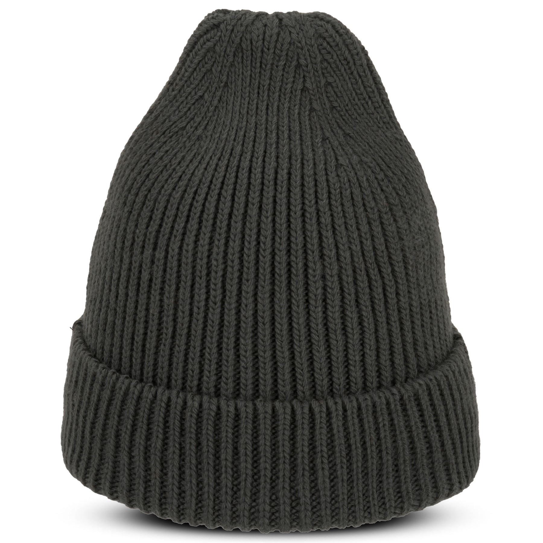 Dunkelgraue, gerippte Strickmütze mit Umschlag, Modell ‚Billie‘ von Johnny Urban