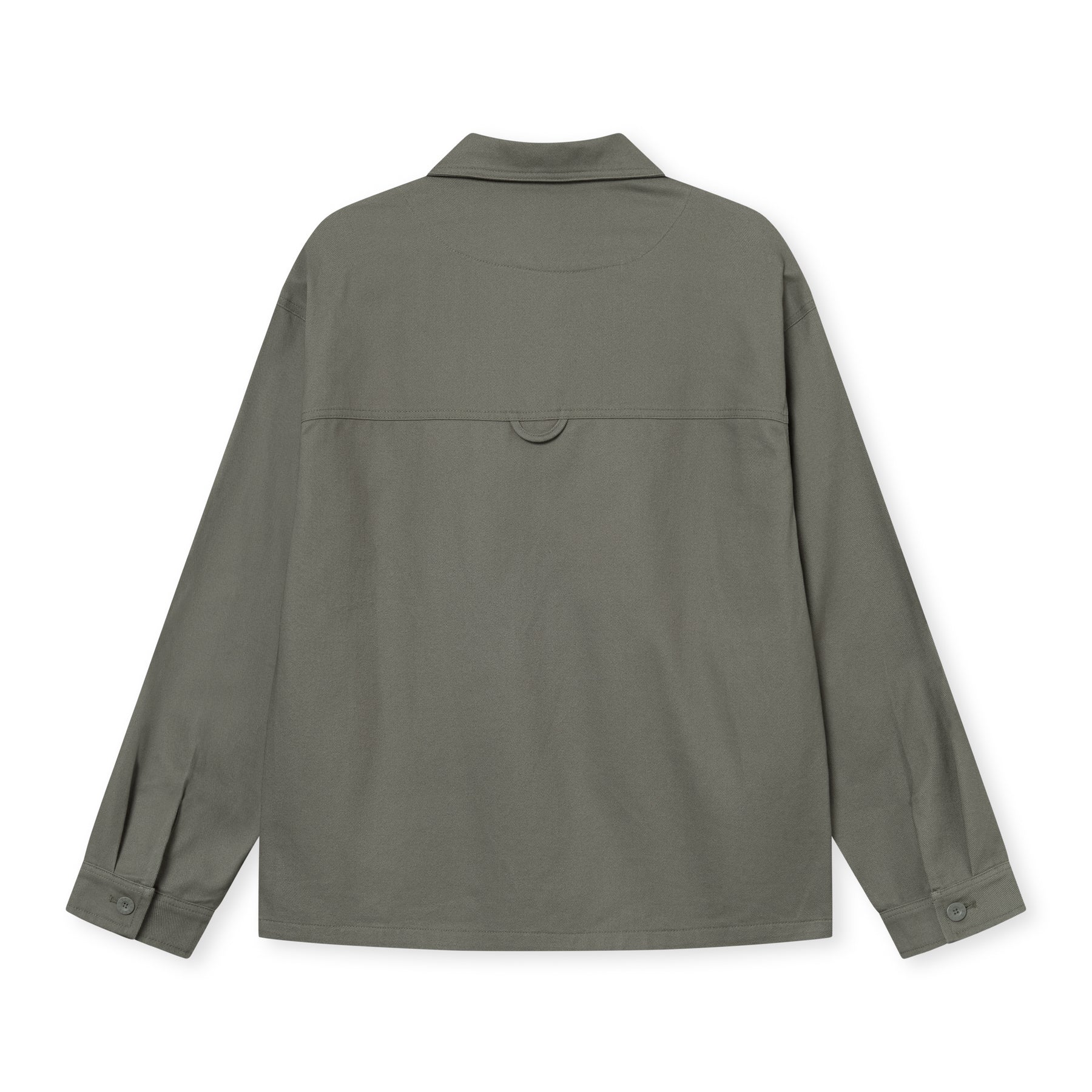 Olive-grünes Overshirt 'Cameron' für Herren, Rückansicht mit Knopfmanschetten und lockerem Schnitt