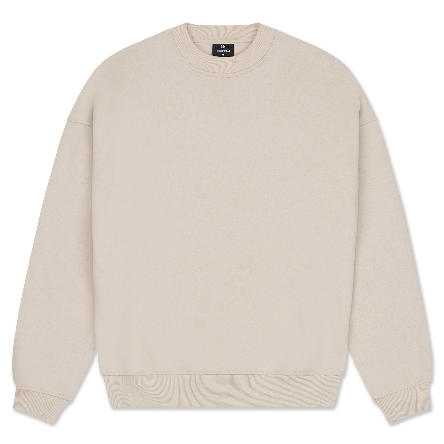 Beiger oversized Crewneck-Pullover 'Carter' von Johnny Urban mit Rundhalsausschnitt und gerippten Bündchen
