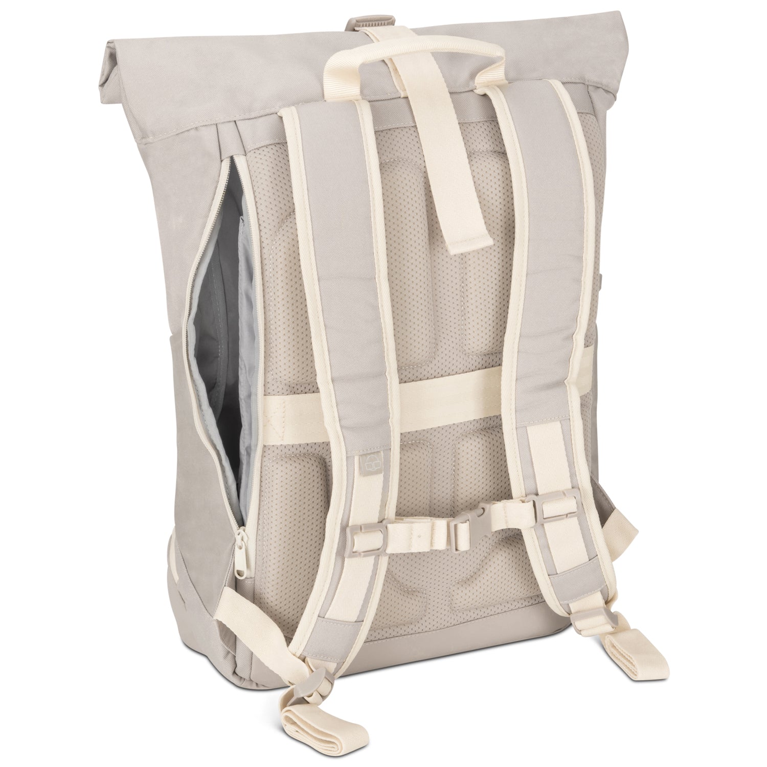 Beiger Rolltop-Rucksack 'Allen Large' mit gepolsterten Schulterriemen und seitlicher Reißverschlusstasche