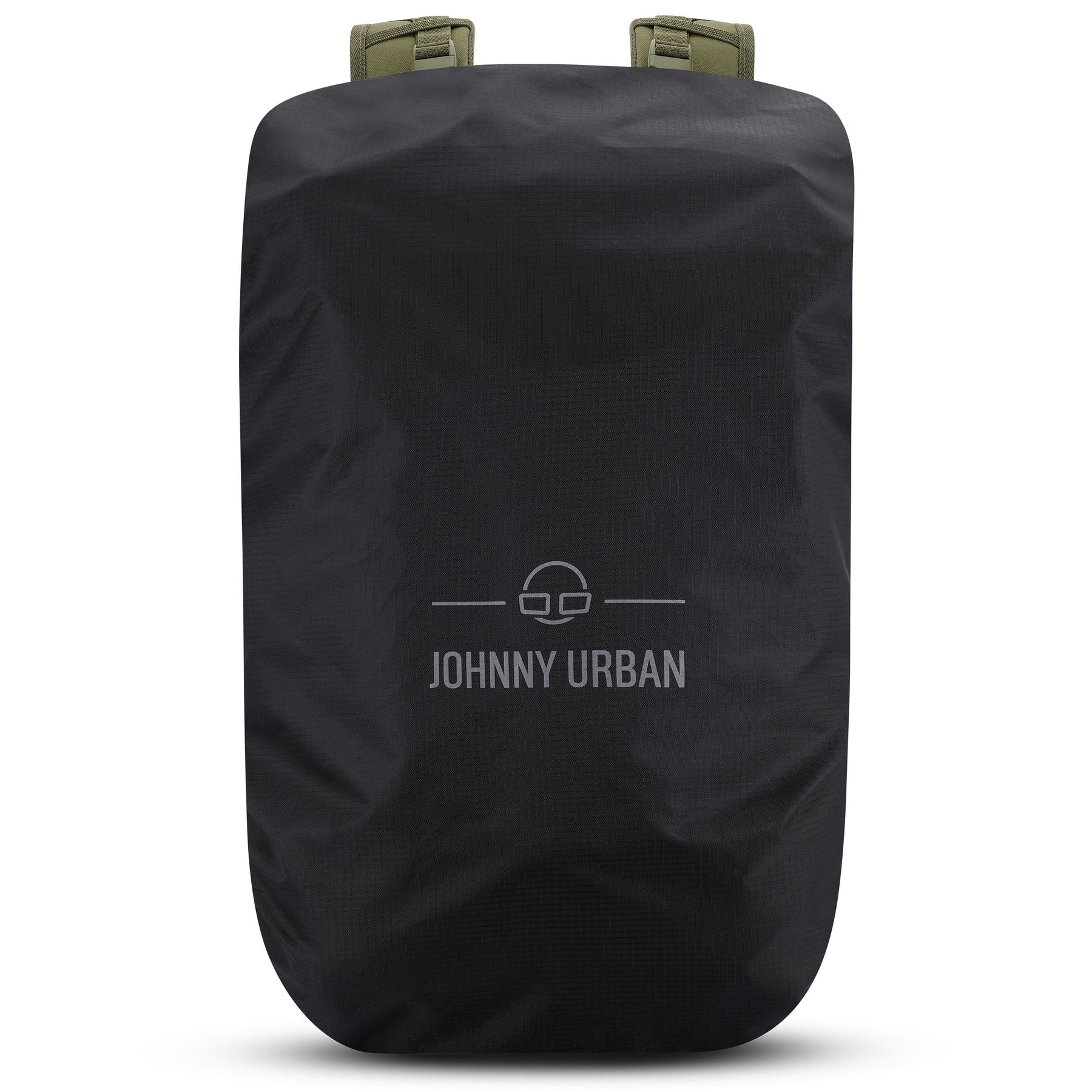 Schwarze Regenschutzhülle 'Bo XL' von Johnny Urban über einem Rucksack sichtbar die Schultergurte