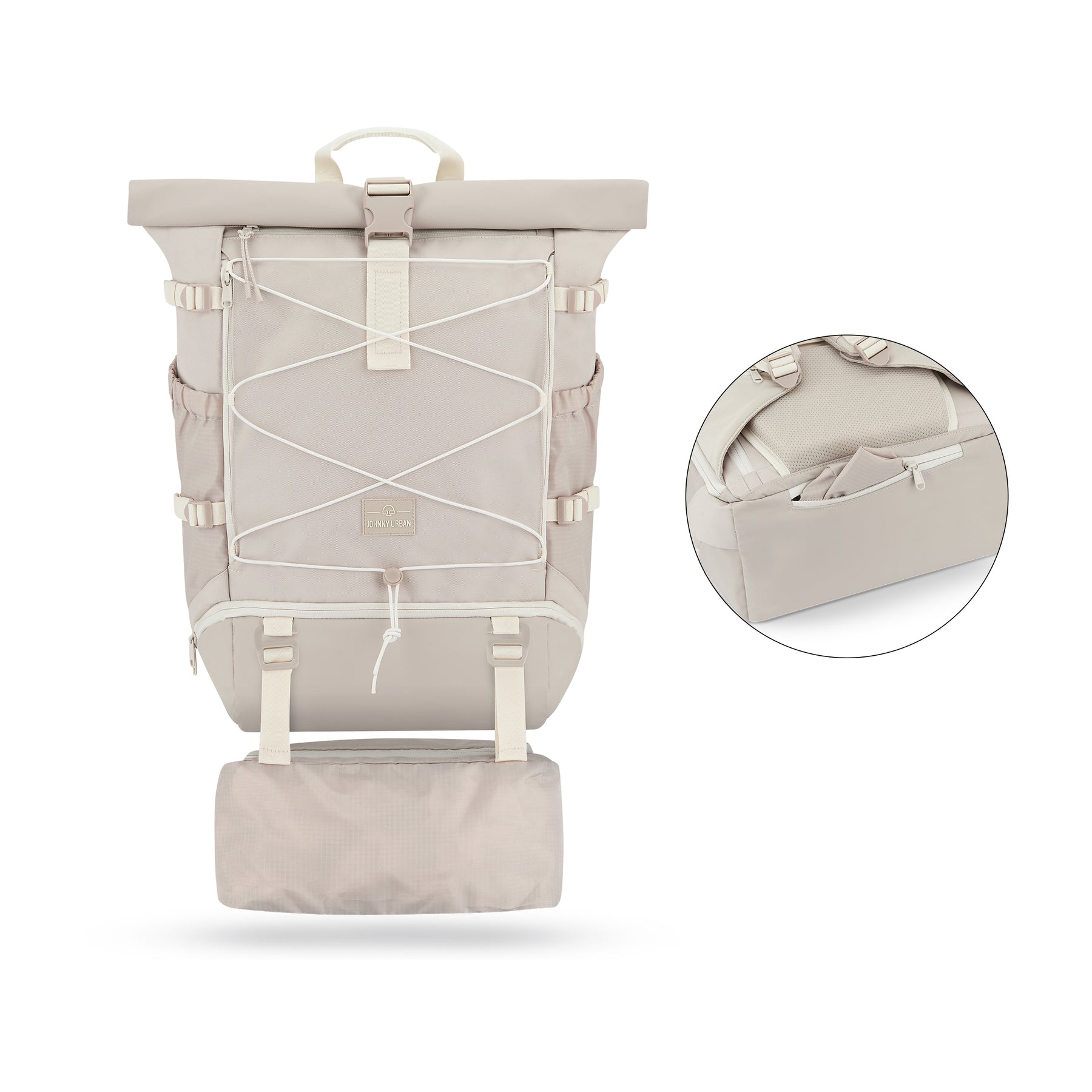 Beiger Reiserucksack Allen Large Travel von Johnny Urban mit Außenfach und elastischem Bungee-Seil