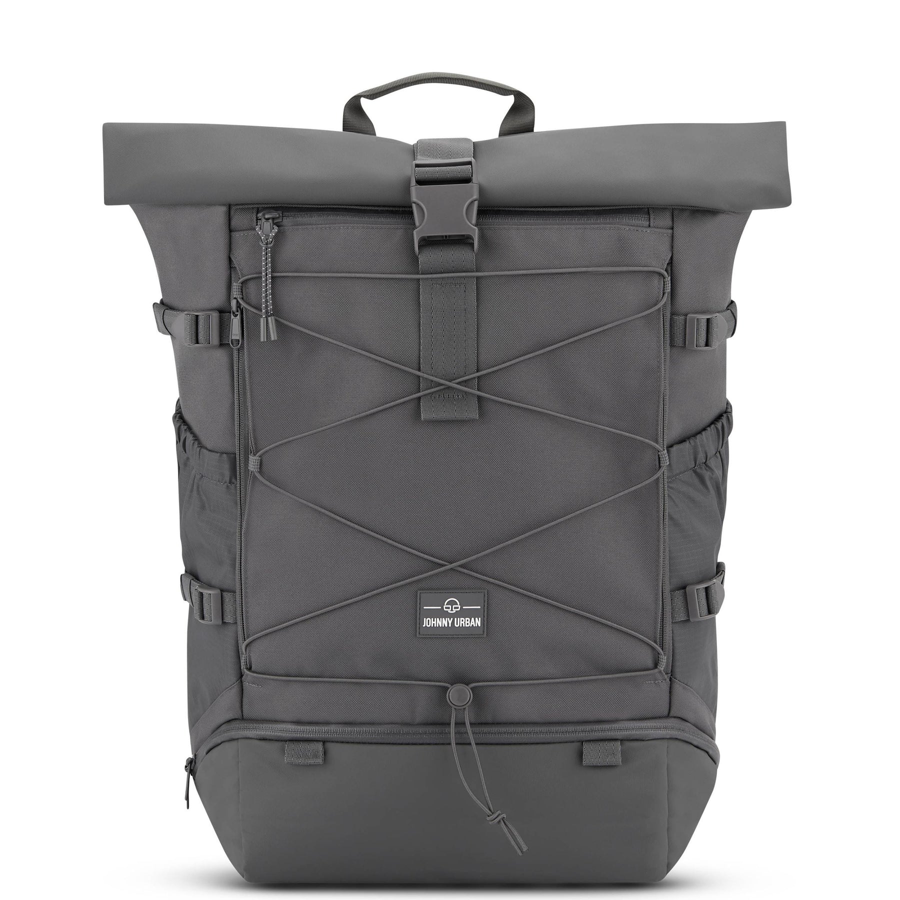 Dunkelgrauer Reiserucksack 'Allen Large Travel' von Johnny Urban mit Rollverschluss, Frontfach und elastischem Kordelnetz
