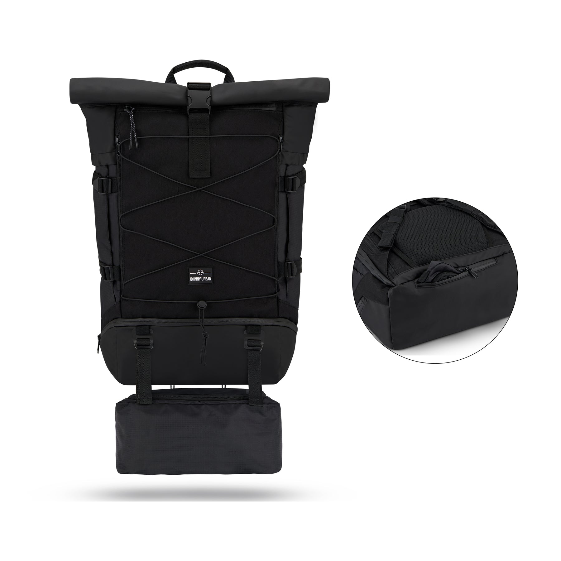 Schwarzer Johnny Urban Reiserucksack 'Allen XL Travel' mit Zusatztasche und Frontkordel