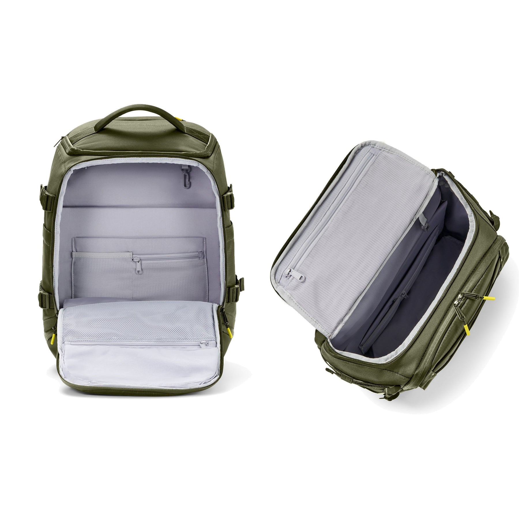 Olivefarbener Reiserucksack 'Jack' von Johnny Urban mit offenem Hauptfach und mehreren Innenfächern