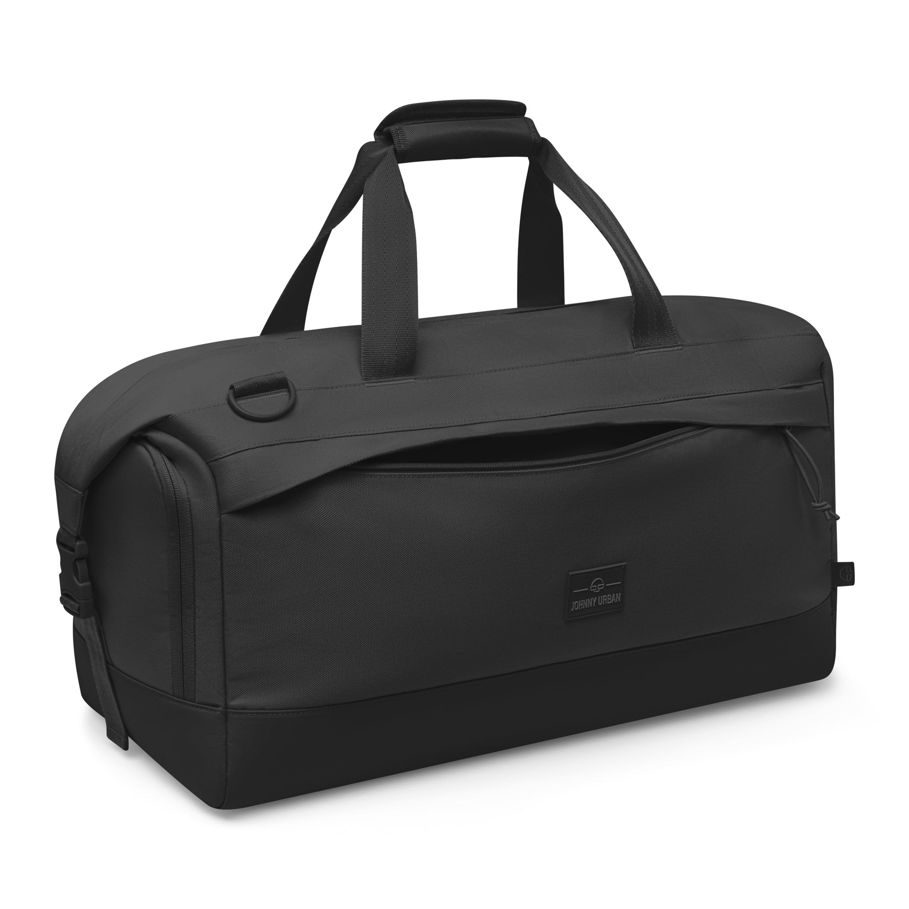 Große schwarze Weekender-Tasche 'Milan' von Johnny Urban mit Tragegriffen und Schulterriemen