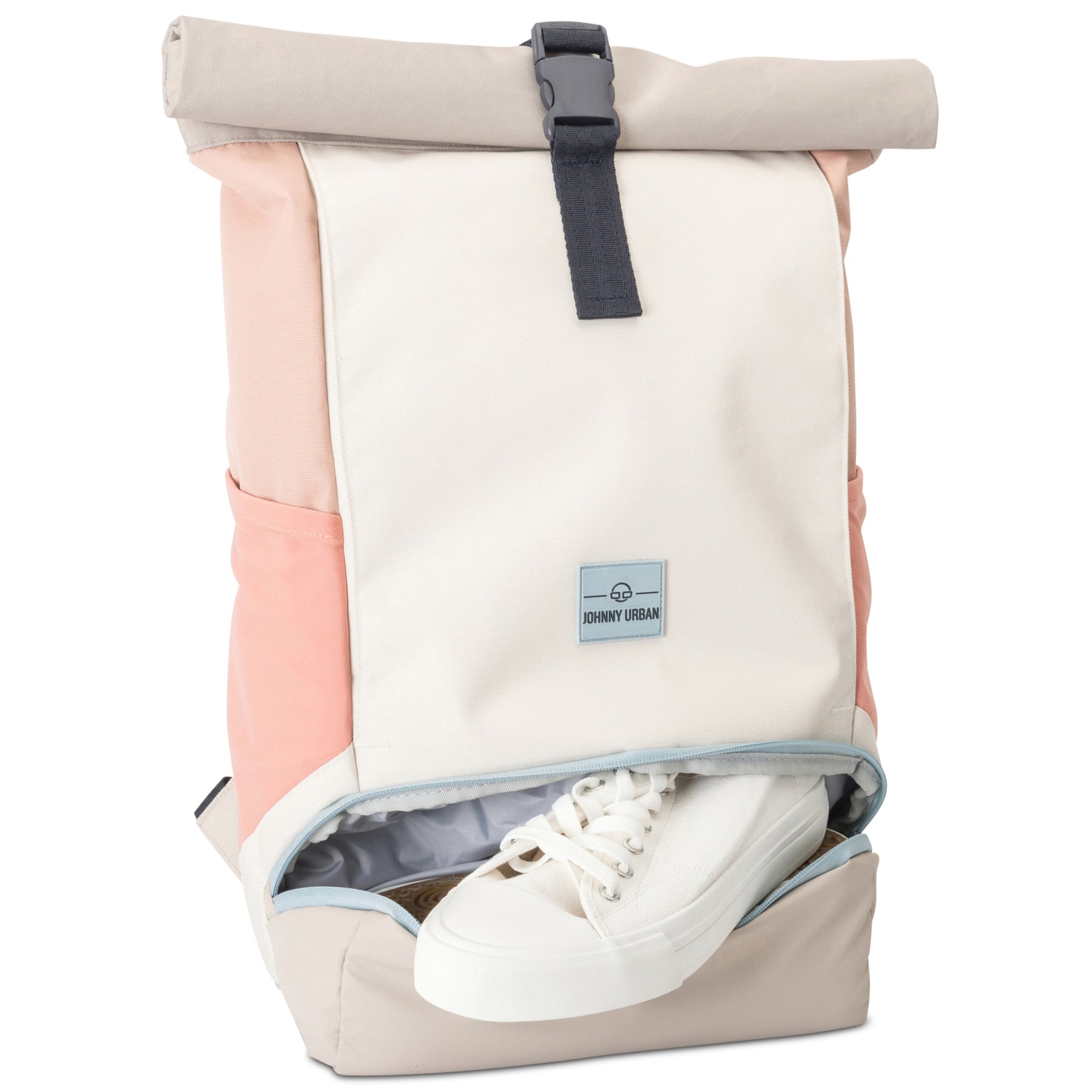 Rolltop Rucksack 'Allen Medium' von Johnny Urban in Beige und Rosé mit Schuhfach und Schuhen