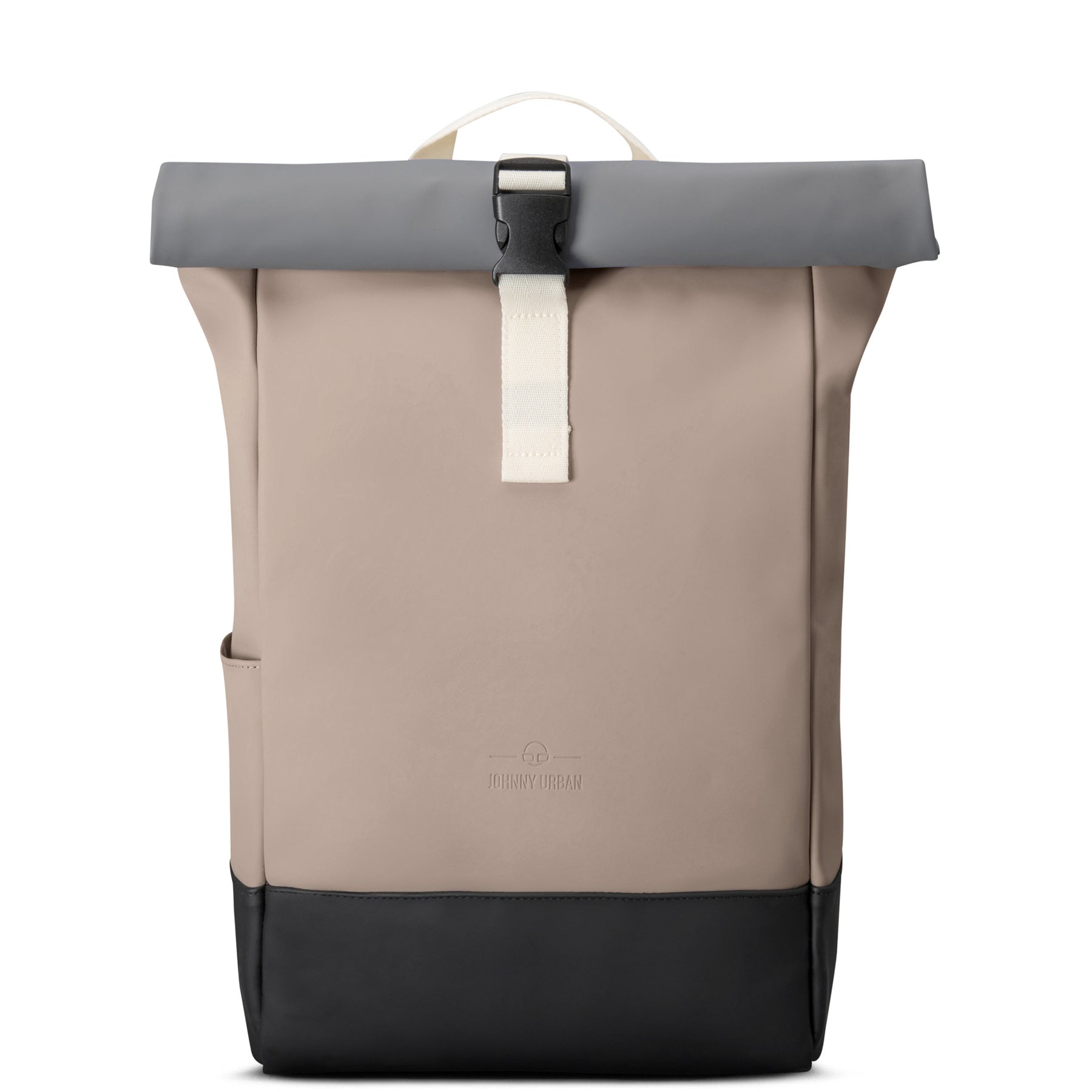 Rolltop Rucksack 'Harvey Medium' von Johnny Urban in Beige mit grauem Rollverschluss und schwarzem Boden