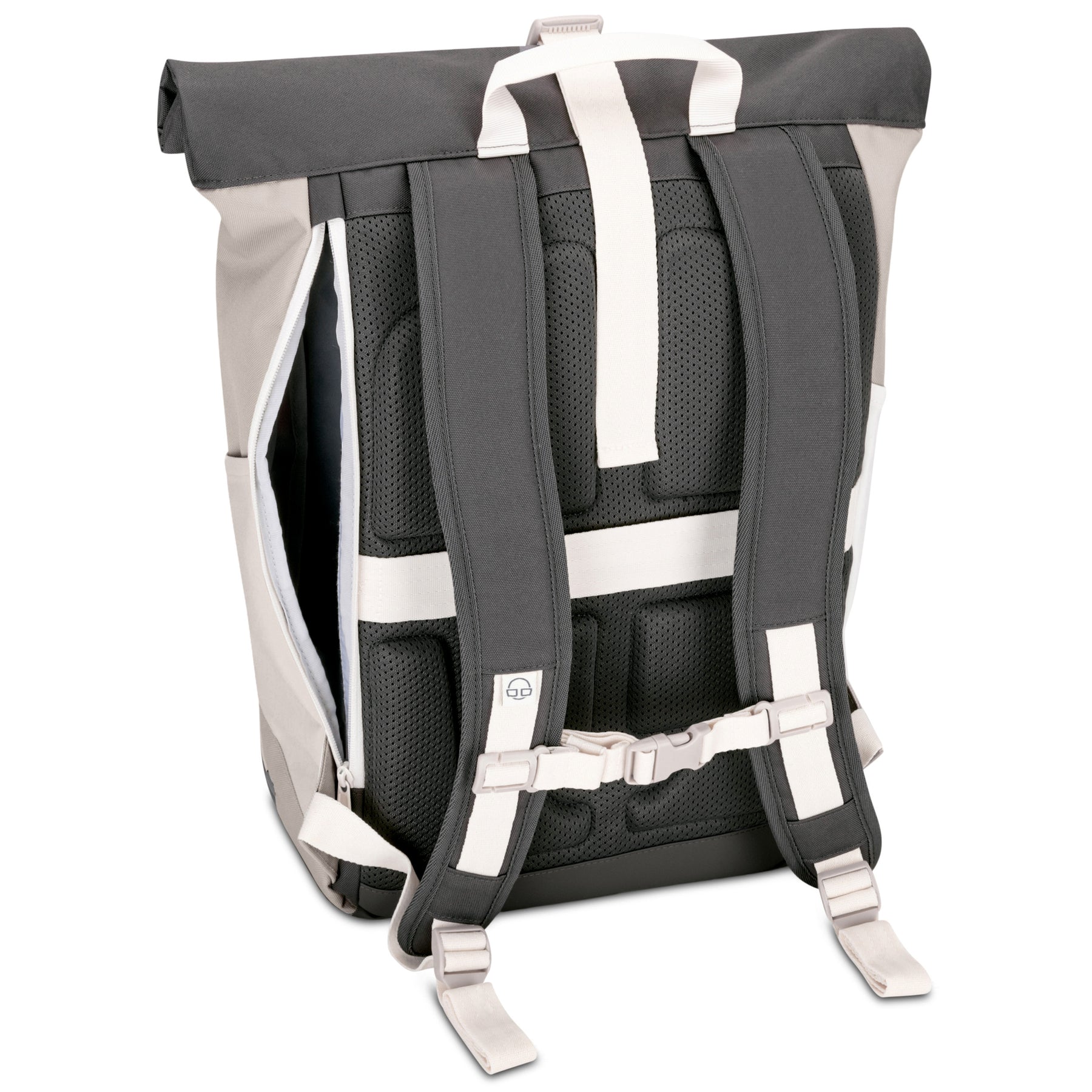 Rolltop Rucksack 'Allen Large' von Johnny Urban in Beige und Grau, gepolstert mit atmungsaktivem Rücken und verstellbaren Trägern