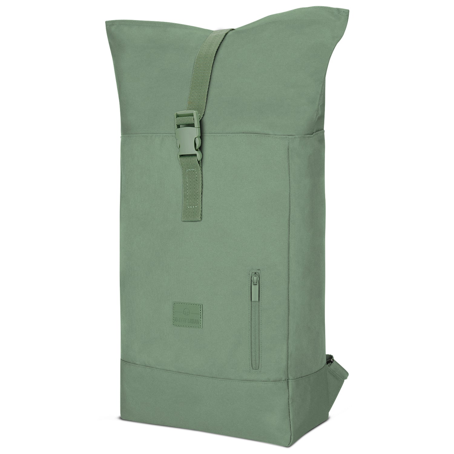 Grüner Rolltop Rucksack 'Robin Large' mit Frontreißverschluss und Verschlussriemen