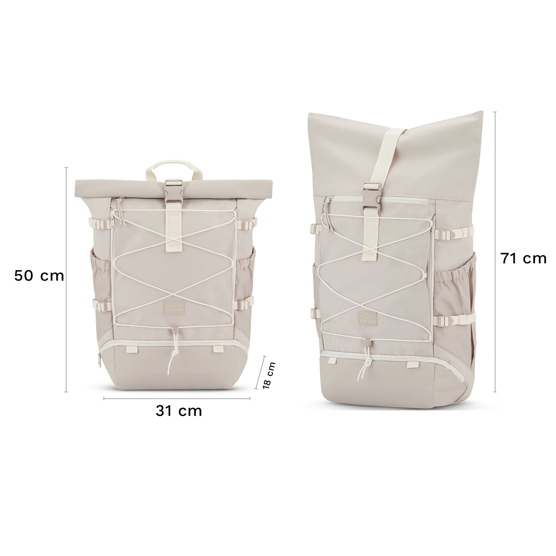 Beiger Johnny Urban Reiserucksack "Allen Large Travel" in zwei Größen mit Maßen 50x31x18 cm und 71x31x18 cm