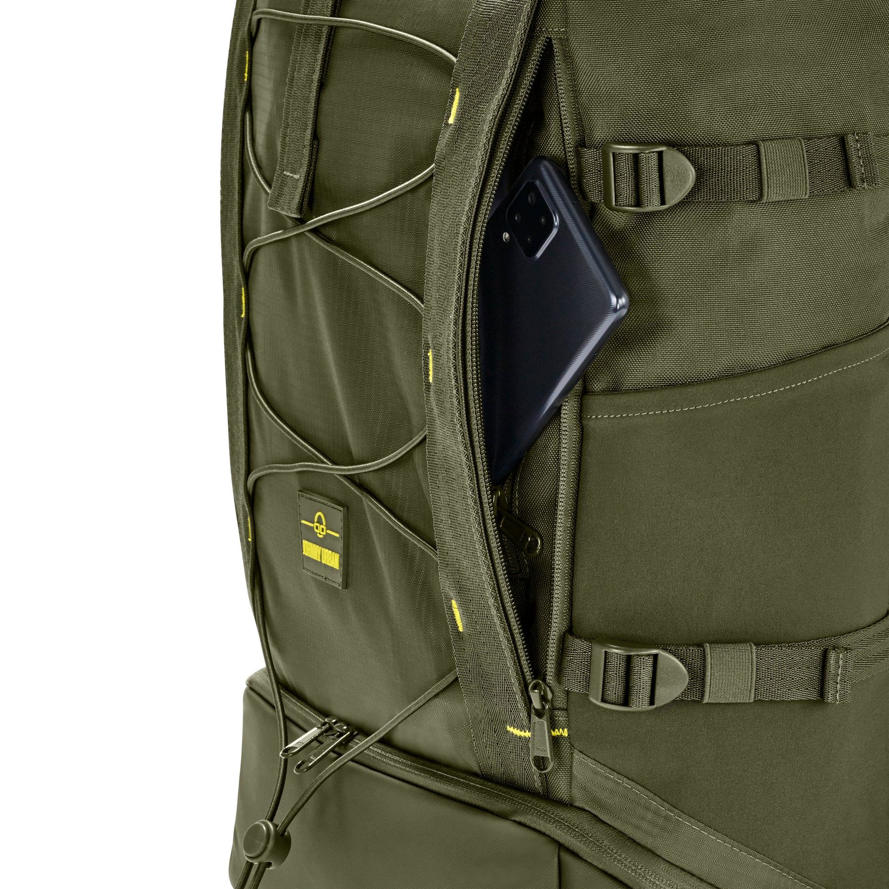 Olivegrüner Rolltop Rucksack 'Allen Large Move' mit geheimem Reißverschlussfach und Smartphone