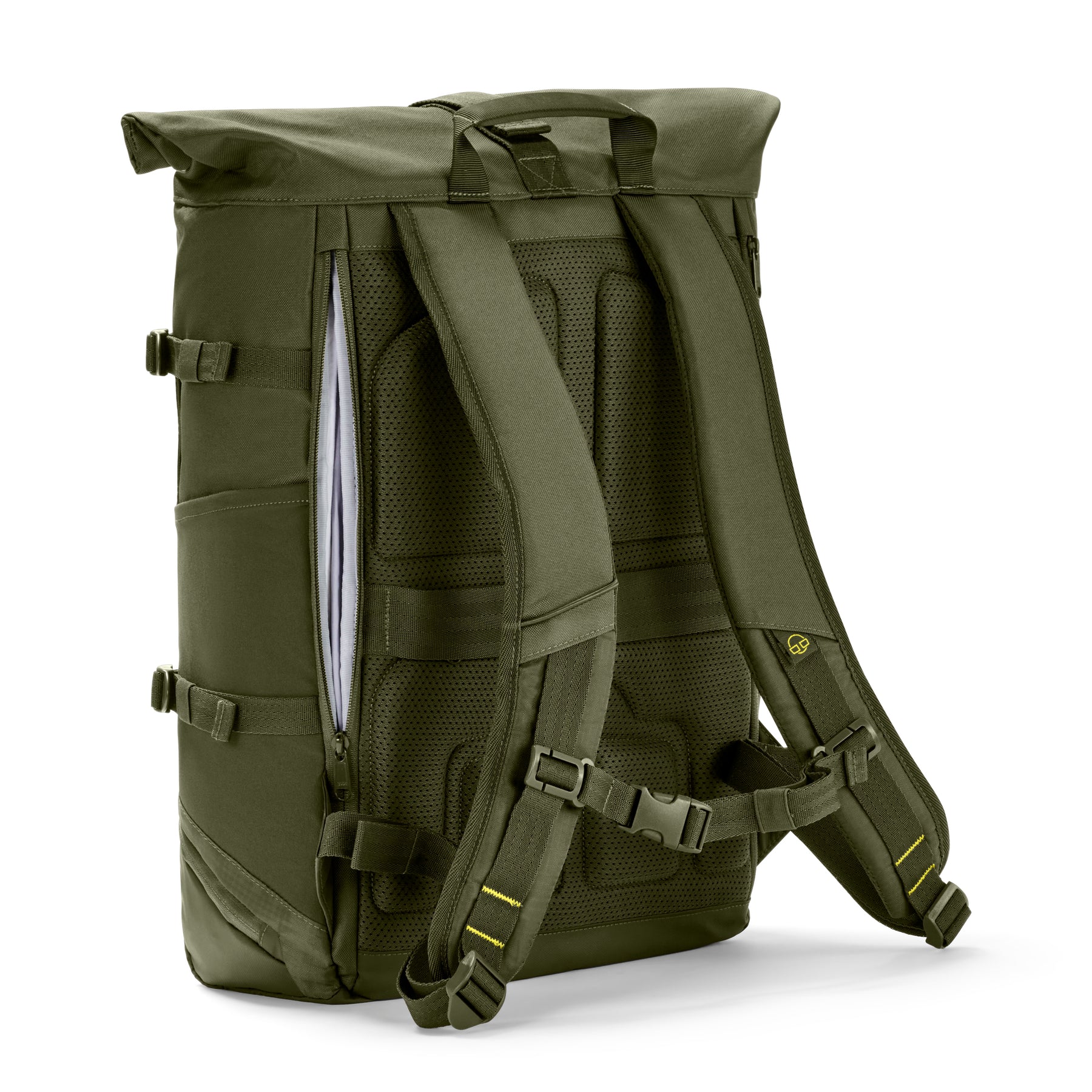Rolltop Rucksack 'Allen Large Move' in olivgrün mit seitlicher Reißverschlussöffnung und gepolsterten Trägern