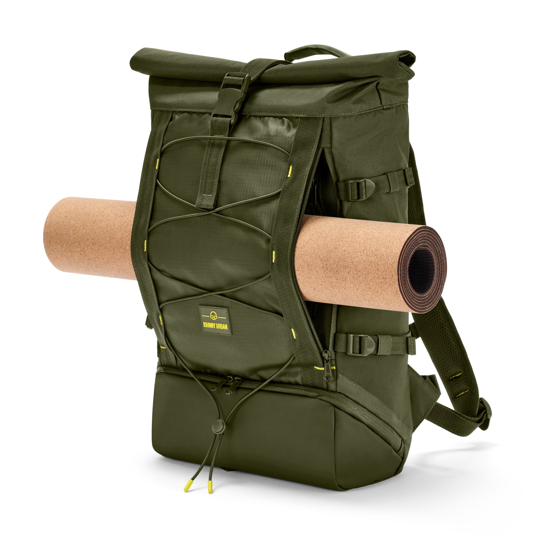 Johnny Urban Rolltop Rucksack Allen Large Move in Olivgrün mit Yoga-Matte-Halterung