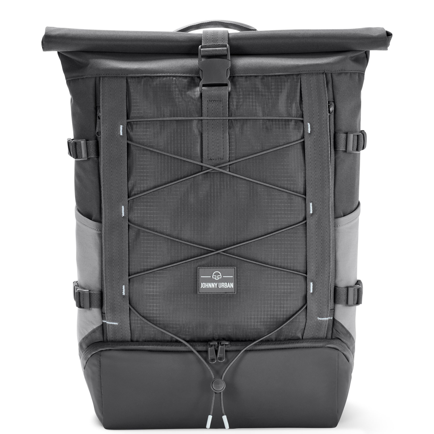 Grauer Rolltop Rucksack 'Allen Large Move' von Johnny Urban mit Kordelzug vorne und Verstellriemen