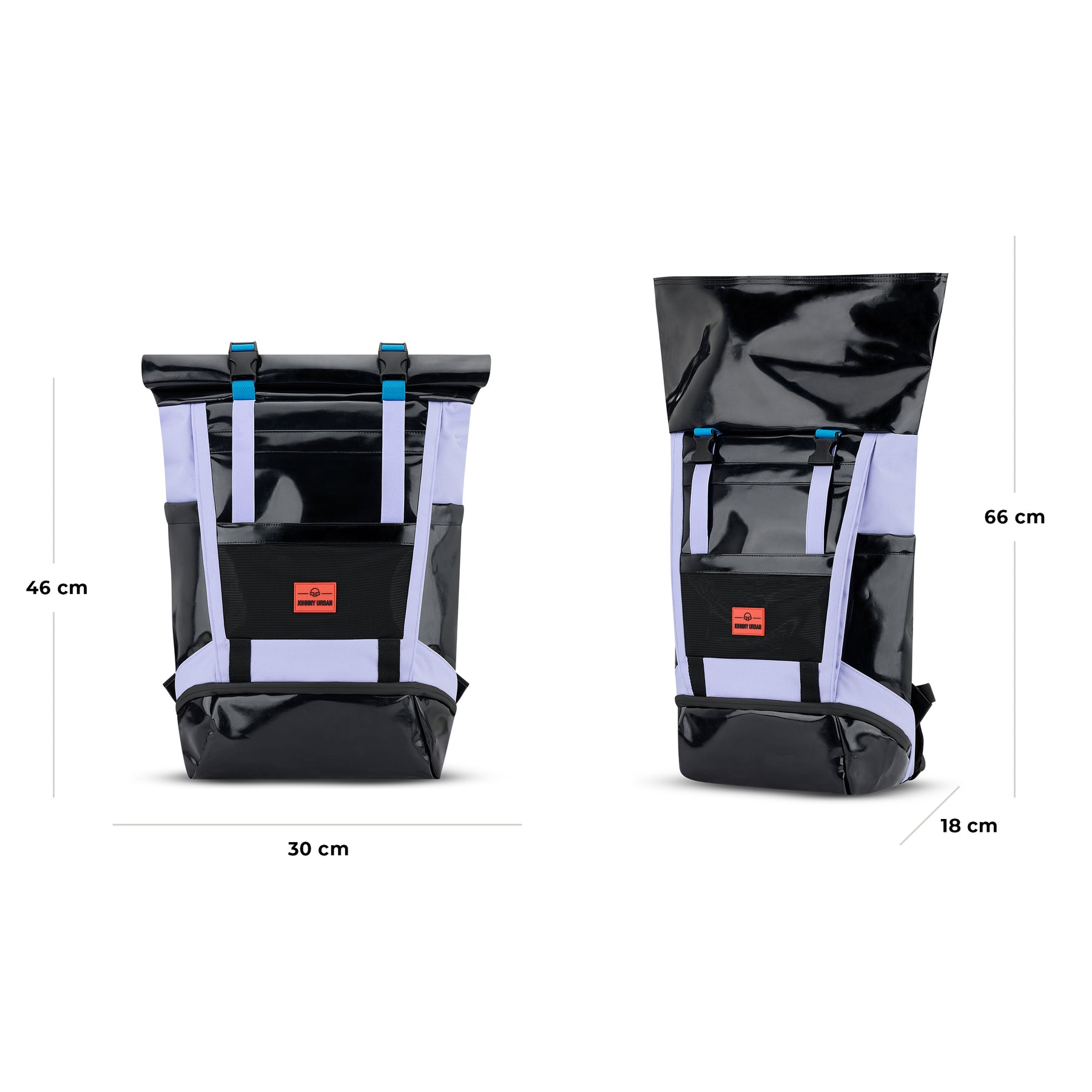 Rolltop Rucksack Ashton von Johnny Urban in Schwarz und Hellgrau, Maße 30x46x18 cm und 30x66x18 cm