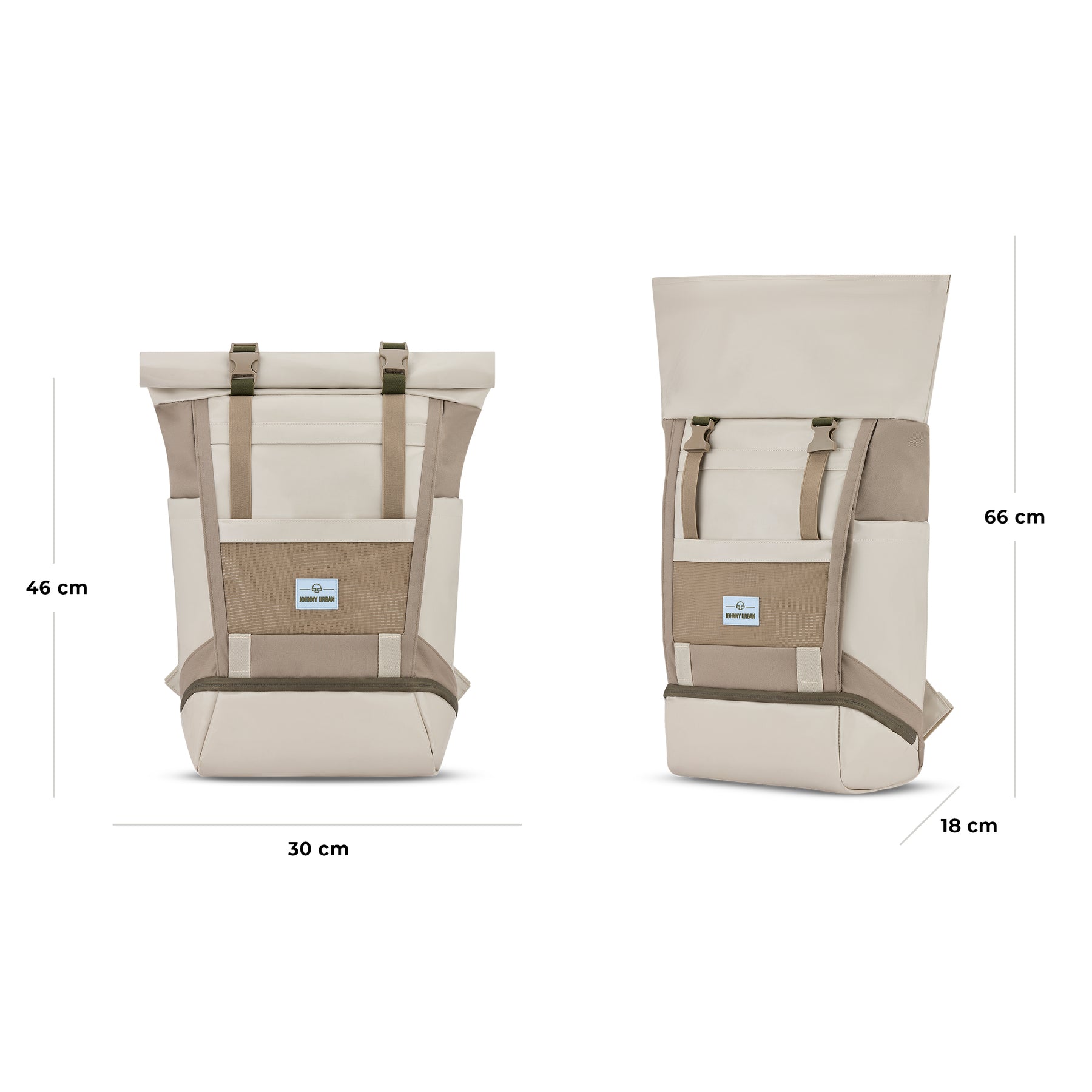 Beiger Rolltop-Rucksack 'Ashton' von Johnny Urban mit Maßen 46x30x18 cm, erweiterbar auf 66 cm Höhe