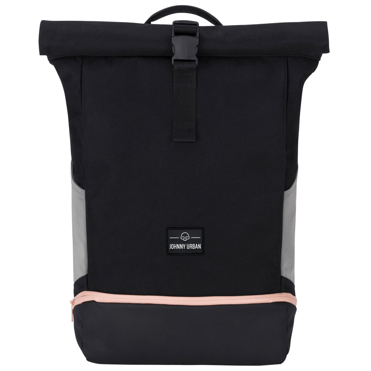 Schwarzer Rolltop Rucksack 'Allen Large' von Johnny Urban mit rosa Reißverschluss unten