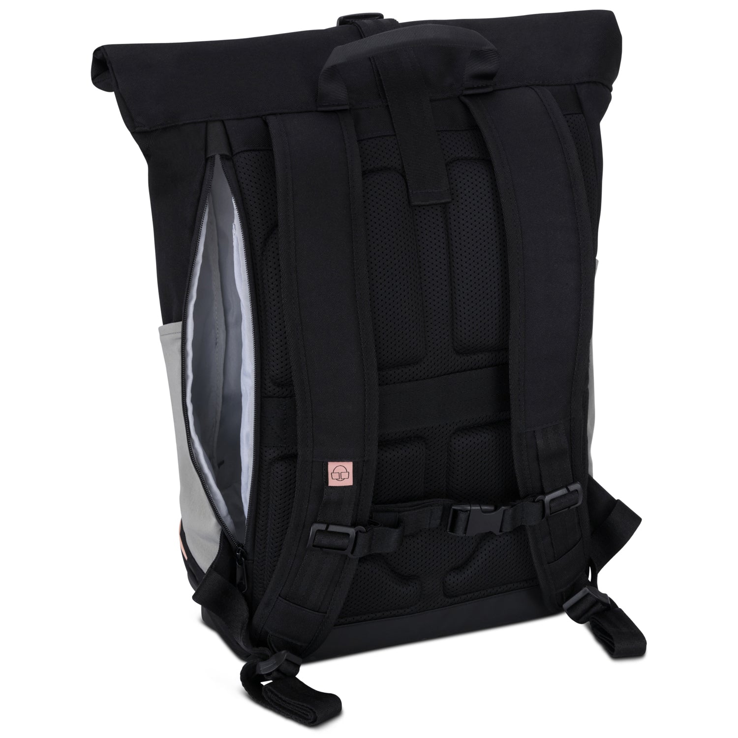 Schwarzer Rolltop-Rucksack Allen Large von Johnny Urban mit gepolstertem Rücken und geöffnetem Seitenreißverschluss